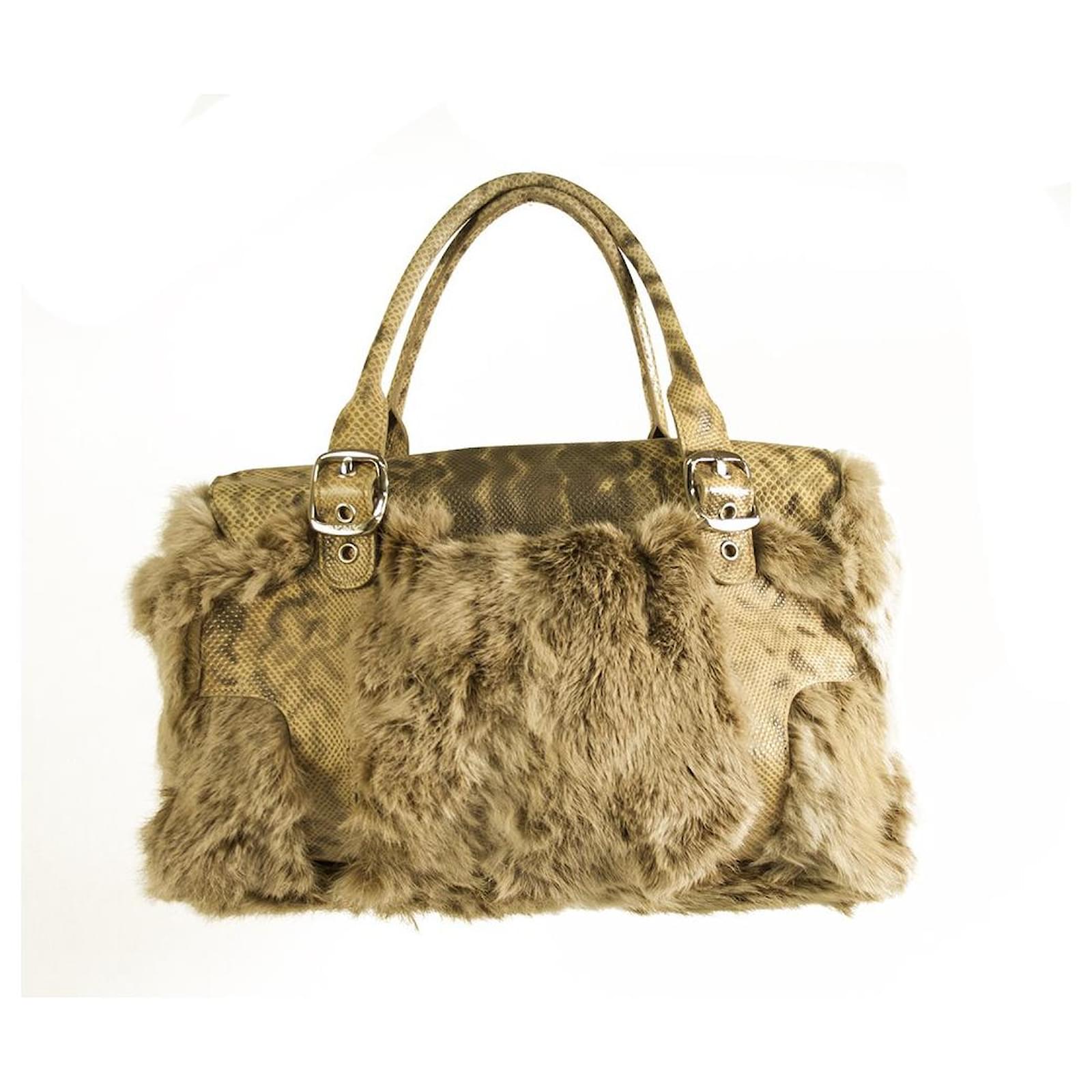 Donna Karan DKNY Brown Fur Sea Snake Embossed Leather Satchel bag Handbag  Cotton ref.625771 - Joli Closet