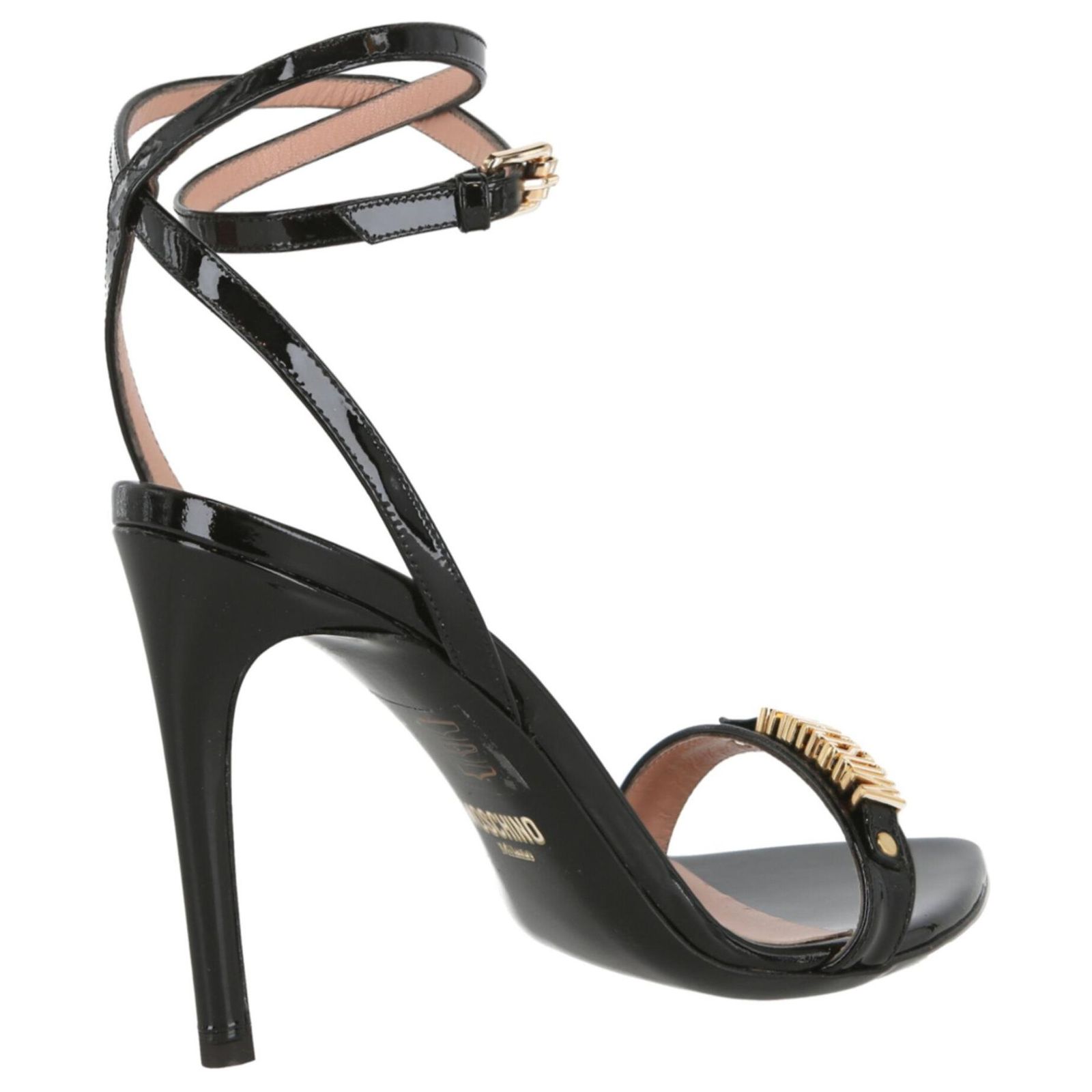Sandales à Talons Aiguilles Moschino - Cuir Noir Clouté, Plateforme, Taille 38 (IT) - Neuves