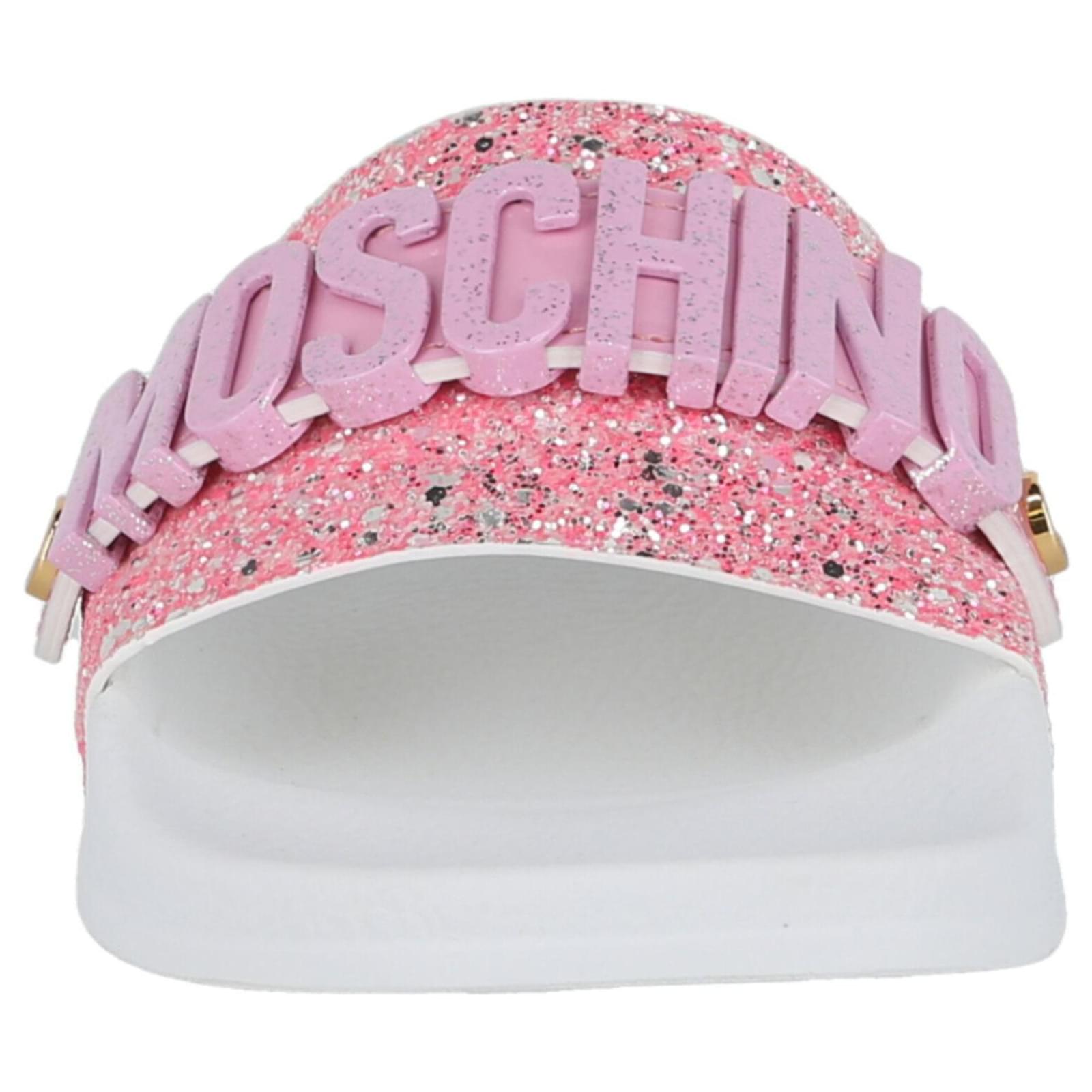 Moschino Glitter Lettering Logo Slides Pink ref.626179