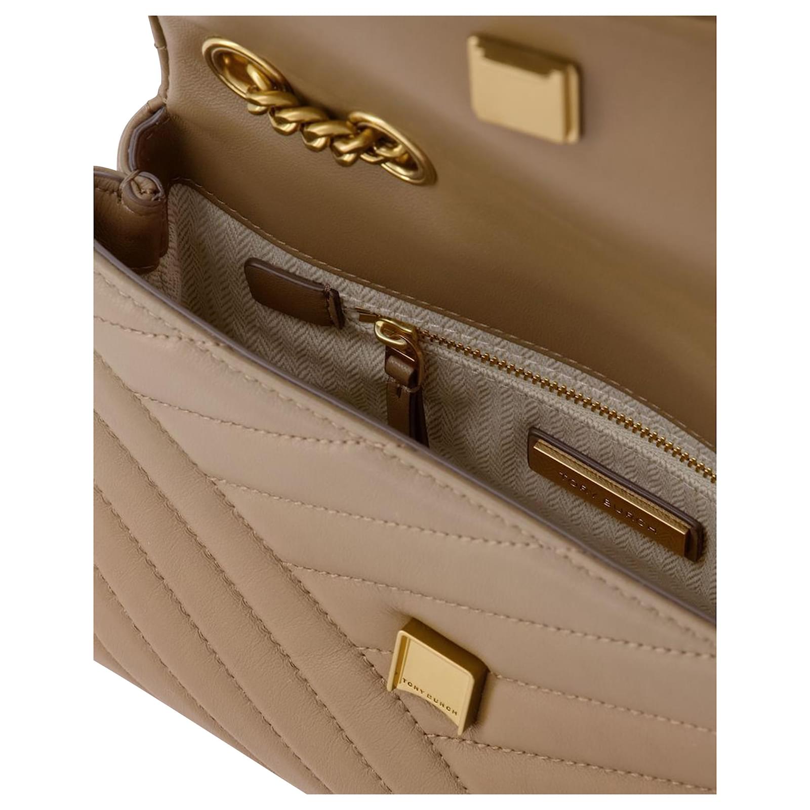 Tory Burch Kira Chevron Small Convertible Shoulder Bag Beige Leather  ref.626395 - Joli Closet