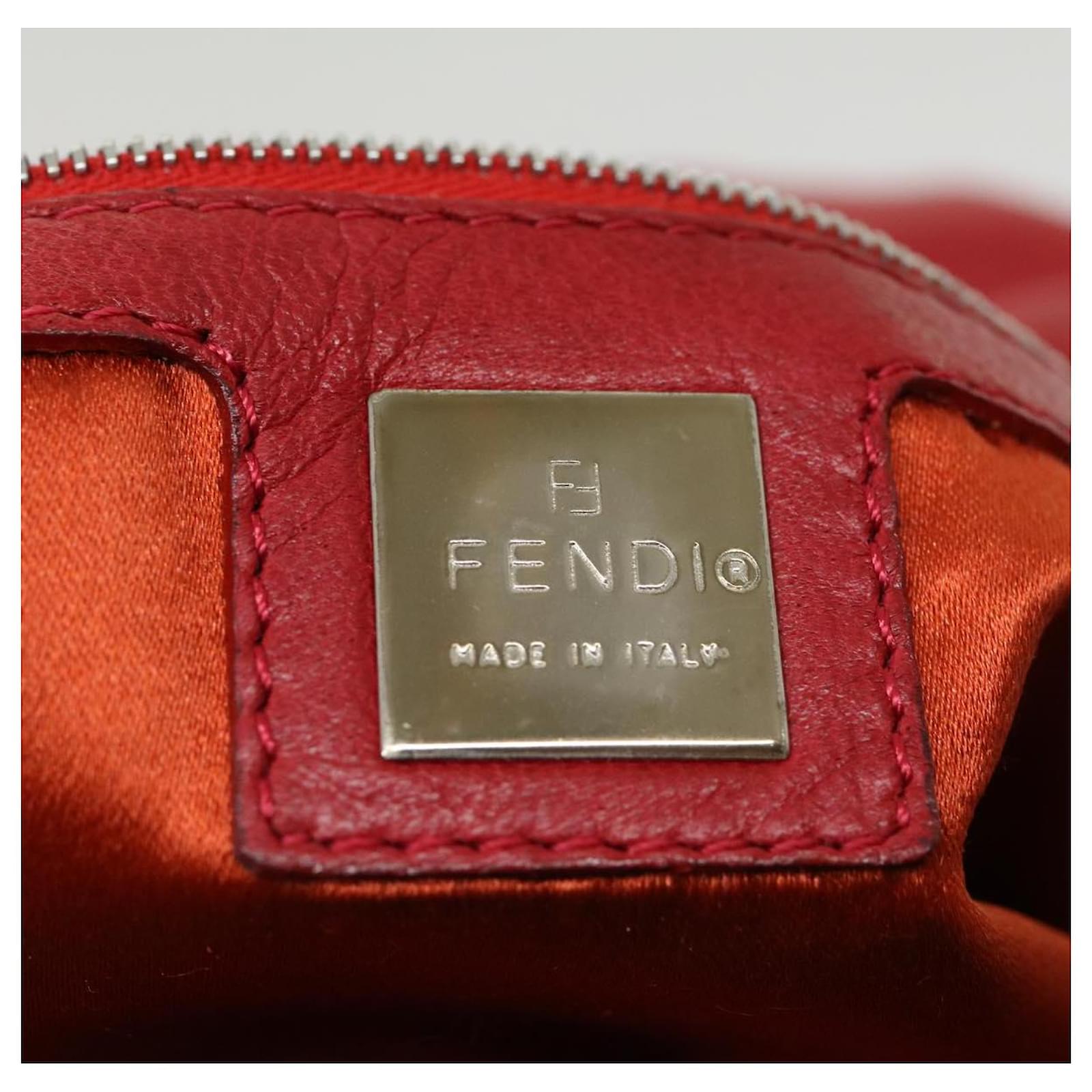 FENDI Mamma Baguette Shoulder Bag Leather Red Orange Auth