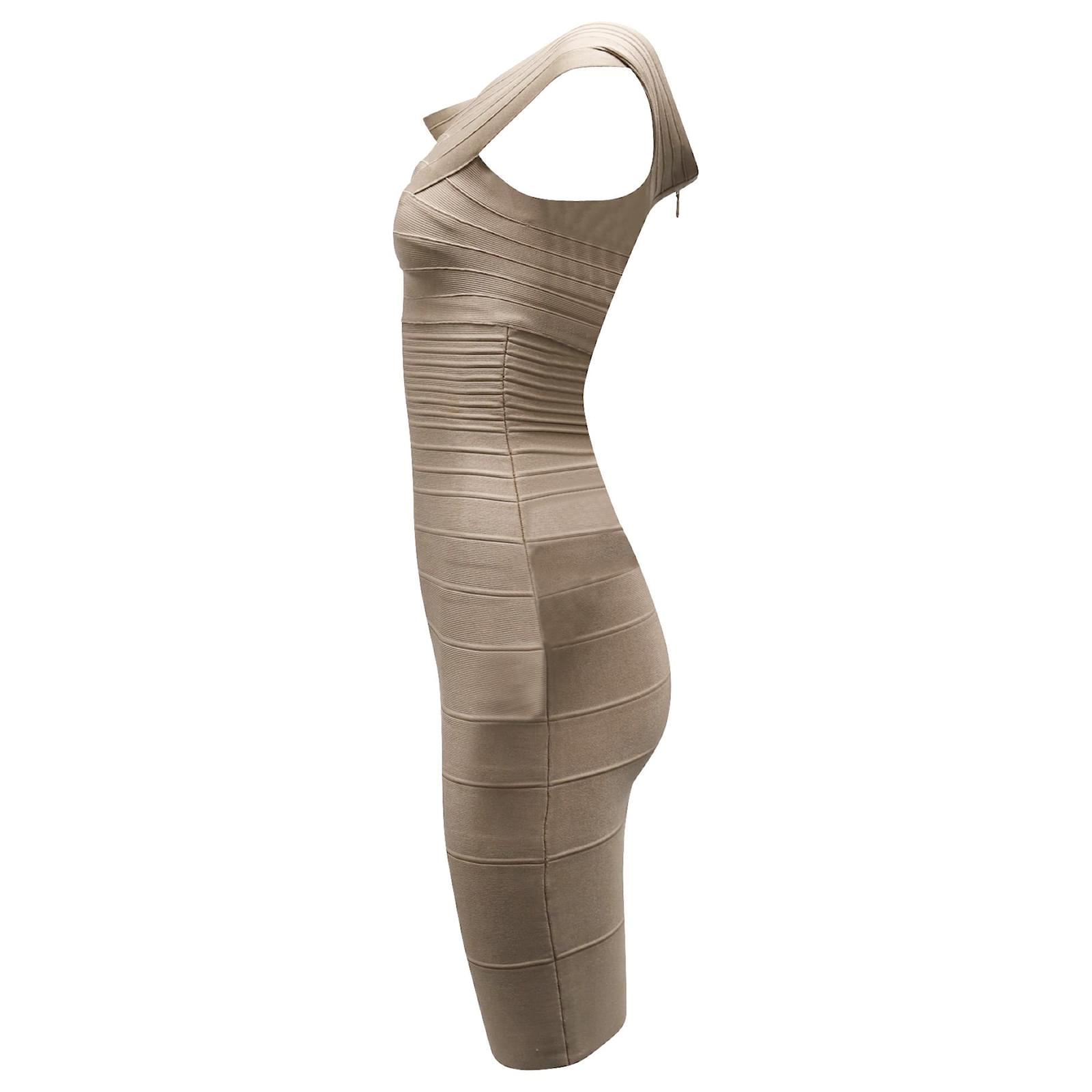 Herve Leger Bandage Dress in Beige Rayon Cellulose fibre ref.630193
