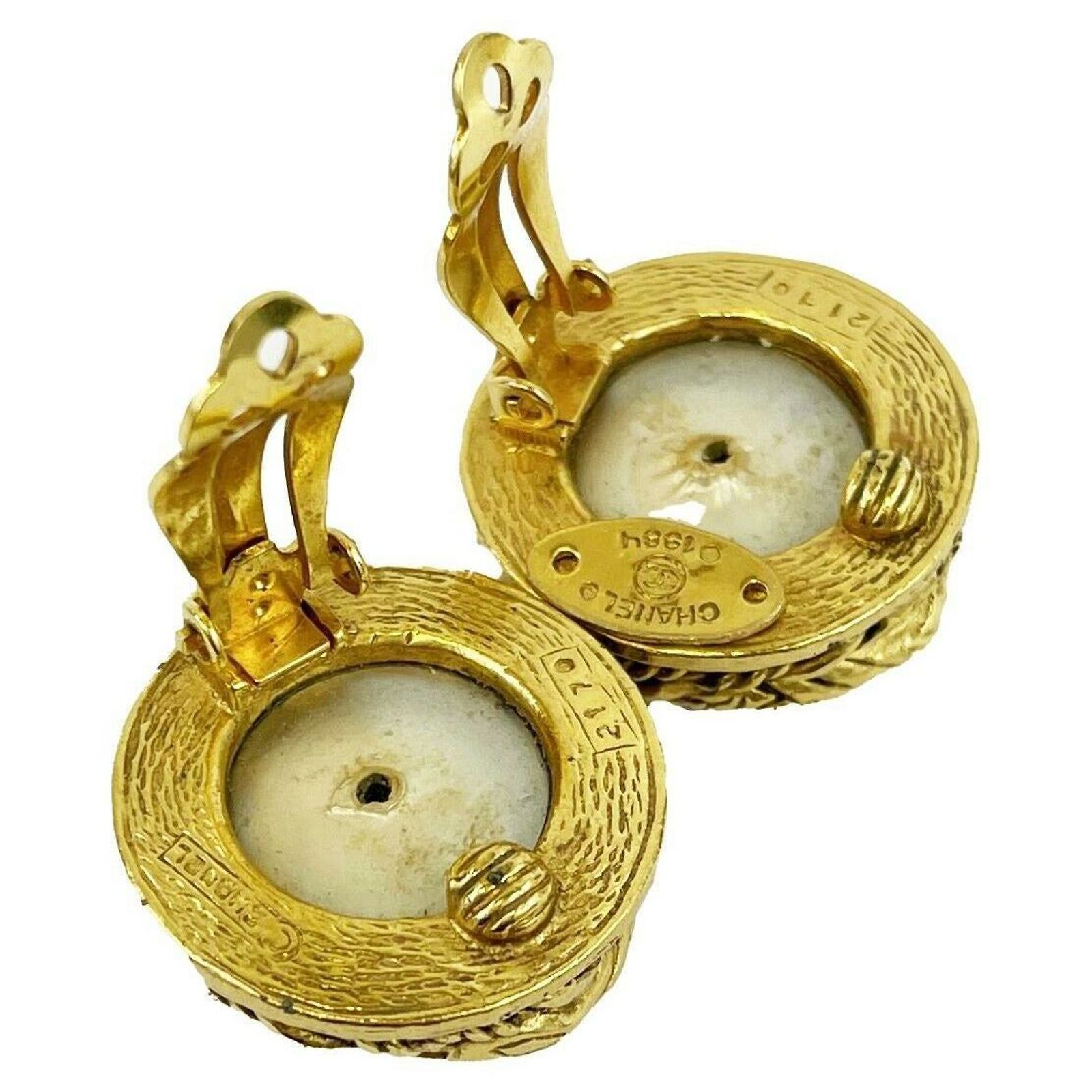 Boucles D'oreilles Dormeuse Doré Antique Avec Fausse Perle Blanche Et CZ - Neuf, Modèle ET9