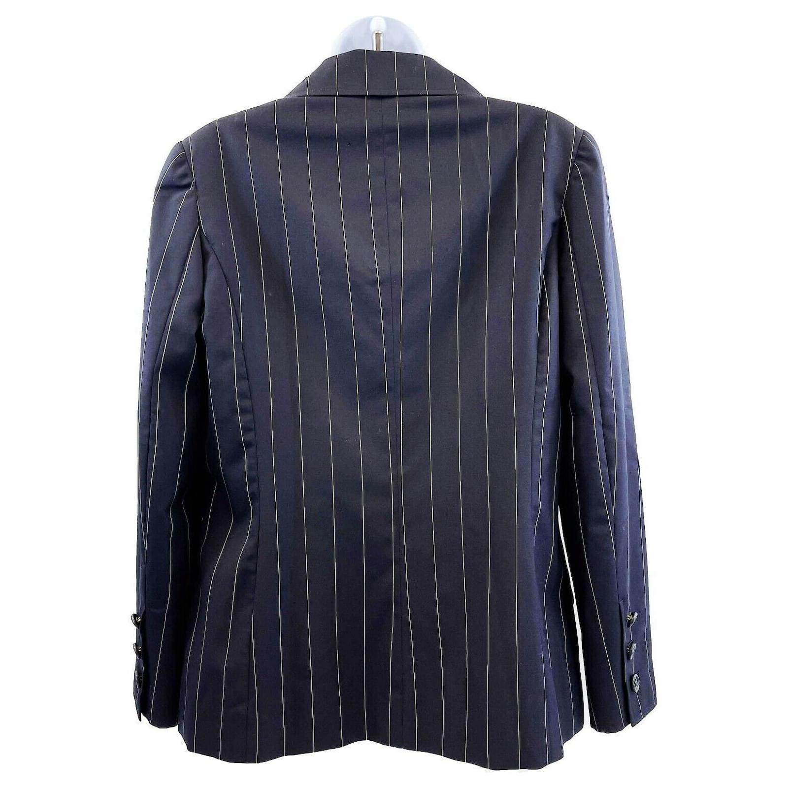 CHANEL - 97P Pinstripe Double Breasted Blazer - Navy - CC Buttons Blue ...