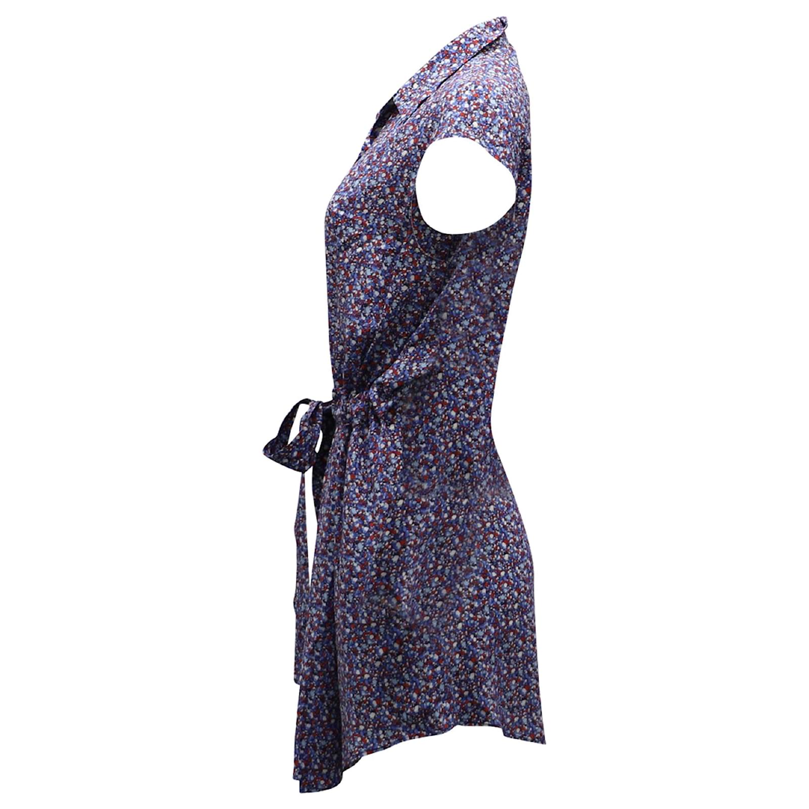 Tory Burch Mini Robe Chemise Imprimée Gigi en Soie Bleue ref.630417