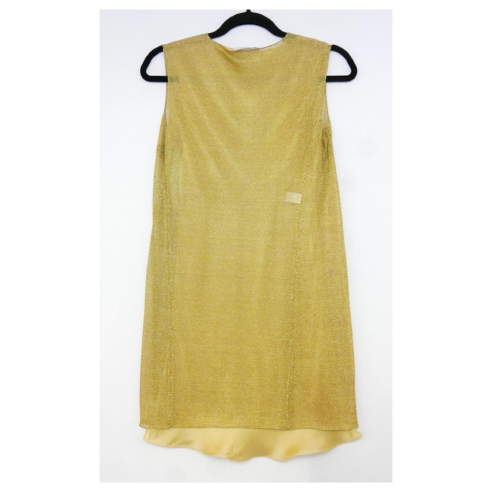 Prada 1998 Gold Metallic Knit Mini Dress (Sold) - Joli Closet