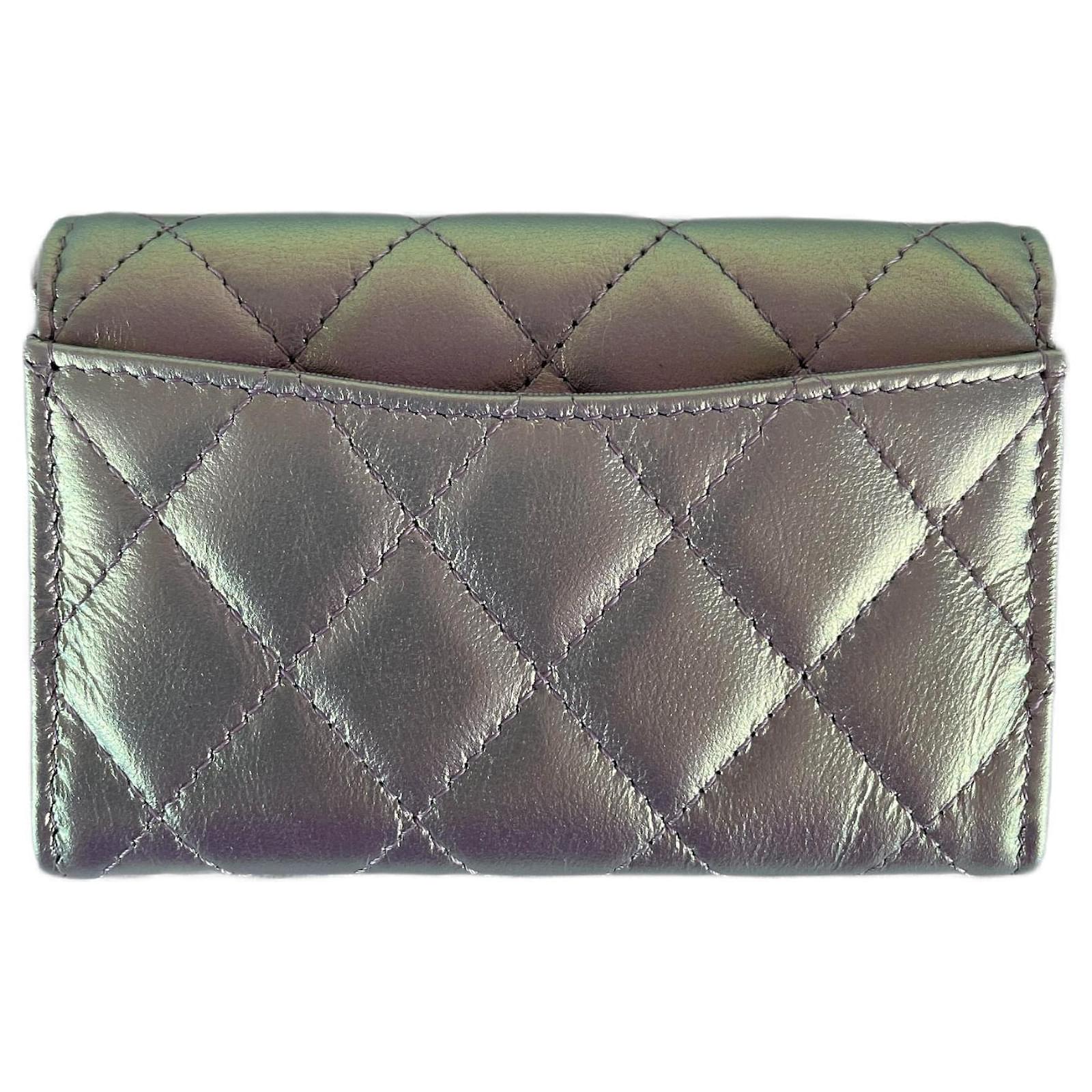 Chanel classic cardholder wallet single flap metallic iridescent  portefeuille Leather ref.630650 - Joli Closet