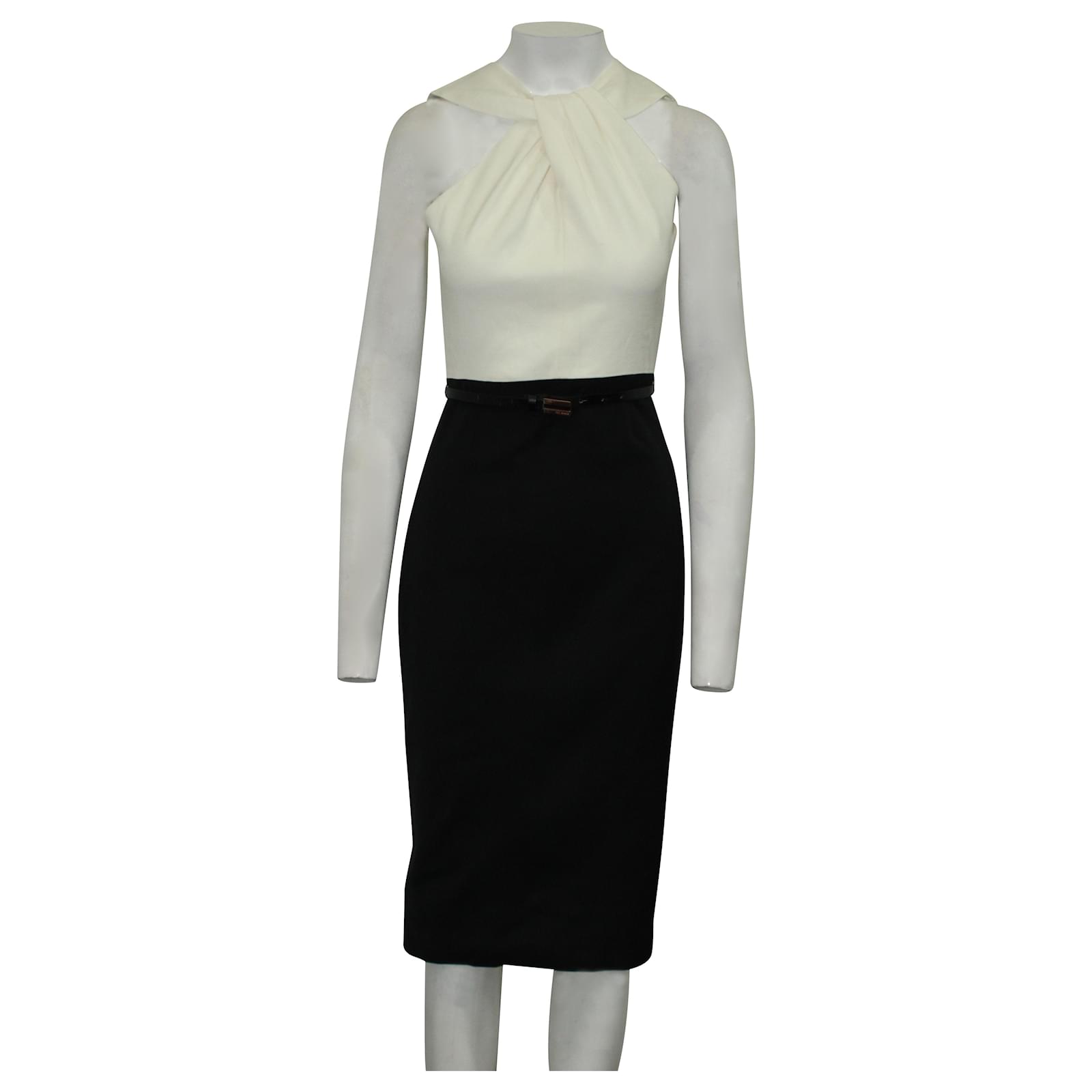 Ted Baker Black and Ivory Dress White Cream Polyester