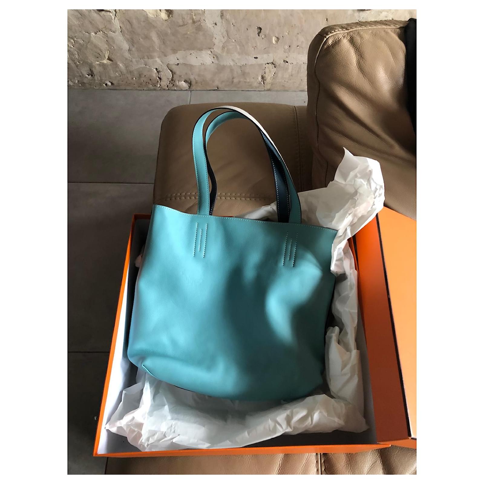 Double sens Hermès lined meaning Light blue Leather ref.631892