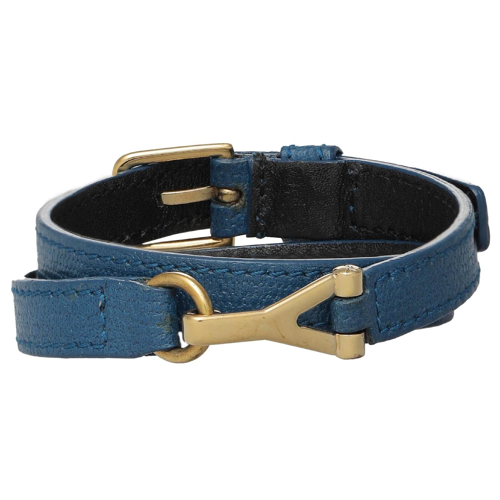 Yves Saint Laurent Blue Leather Wrap Bracelet ref.632049 Joli Closet