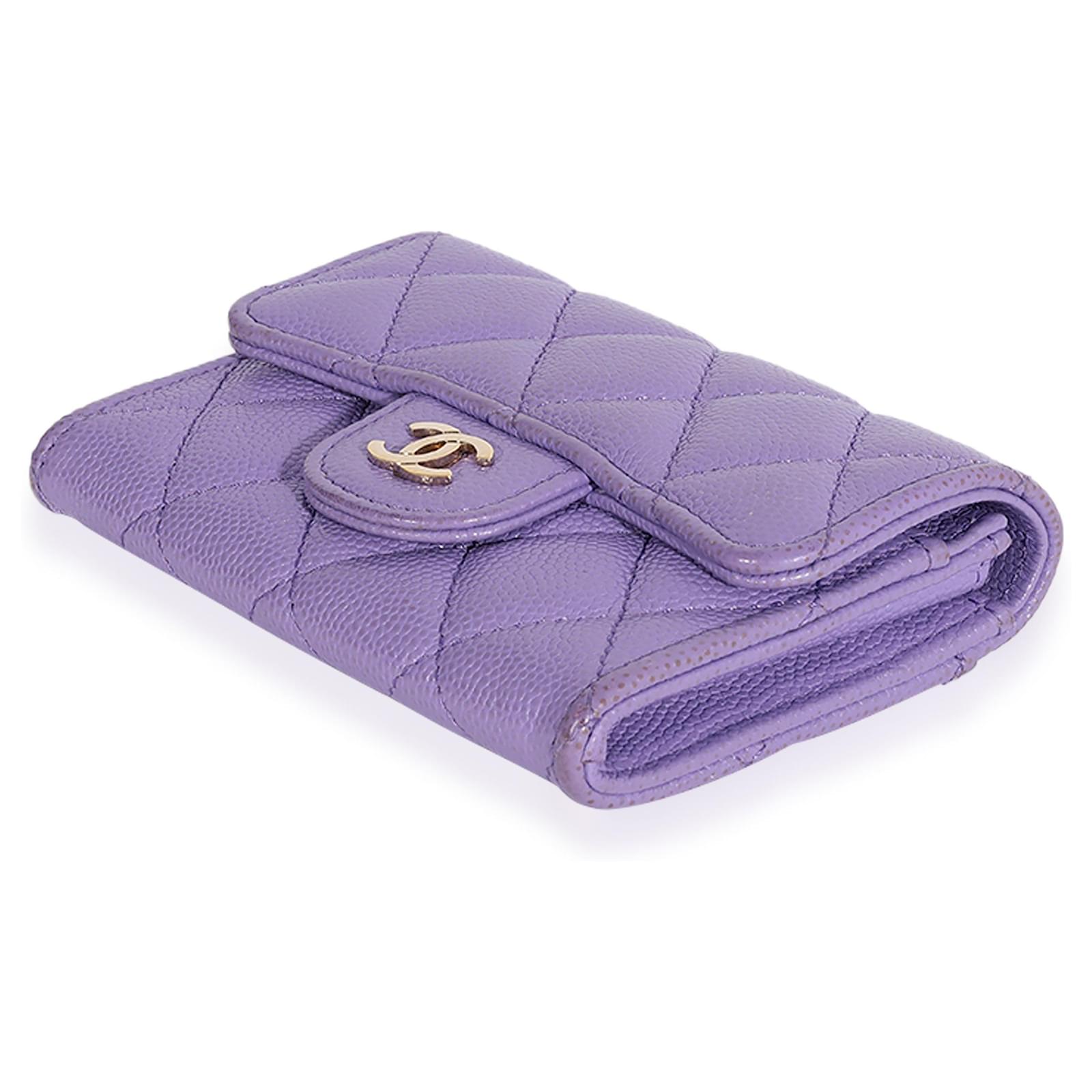 CHANEL Caviar Quilted Filigree Card Holder Purple 977445