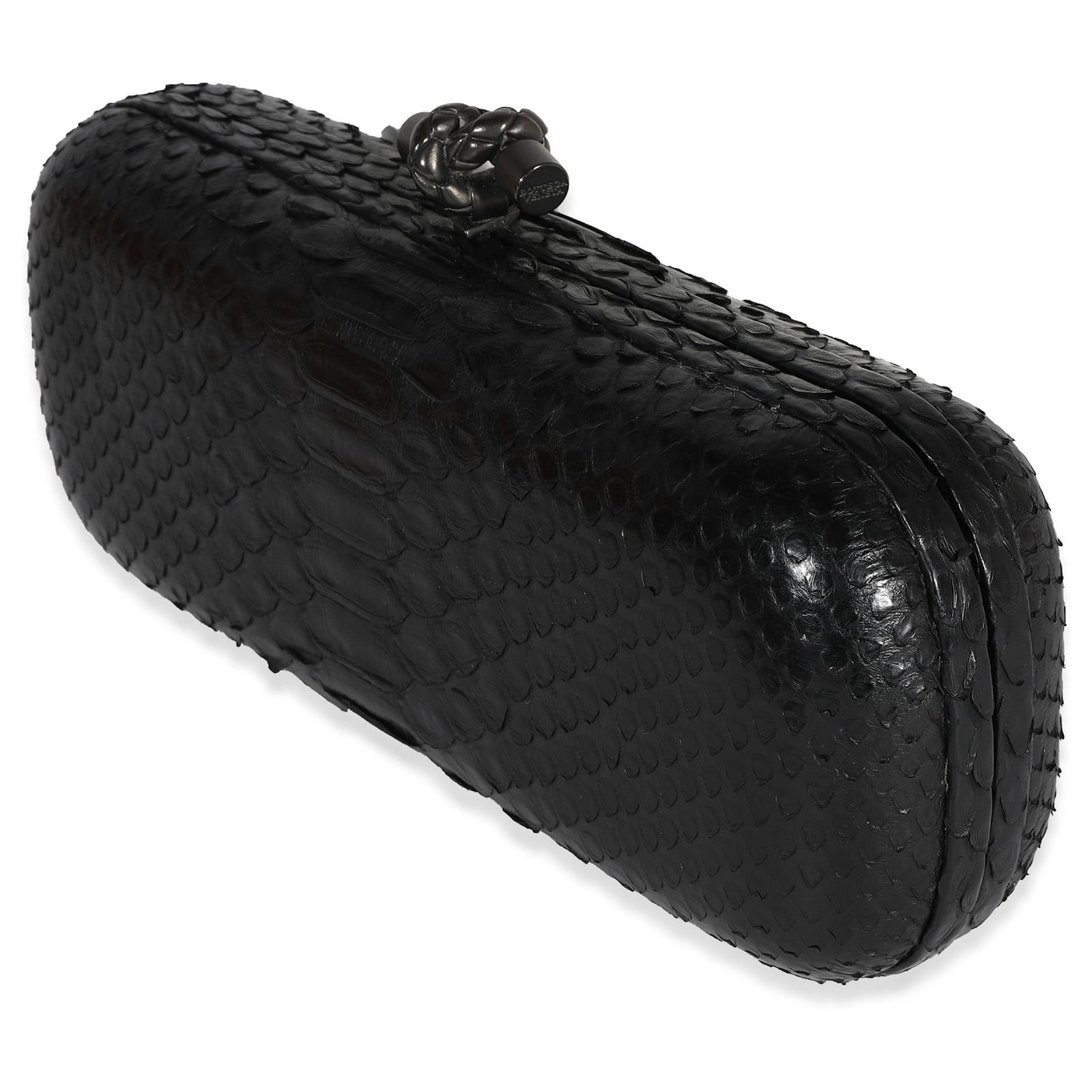 Bottega Veneta Knotted Long Black Python Clutch