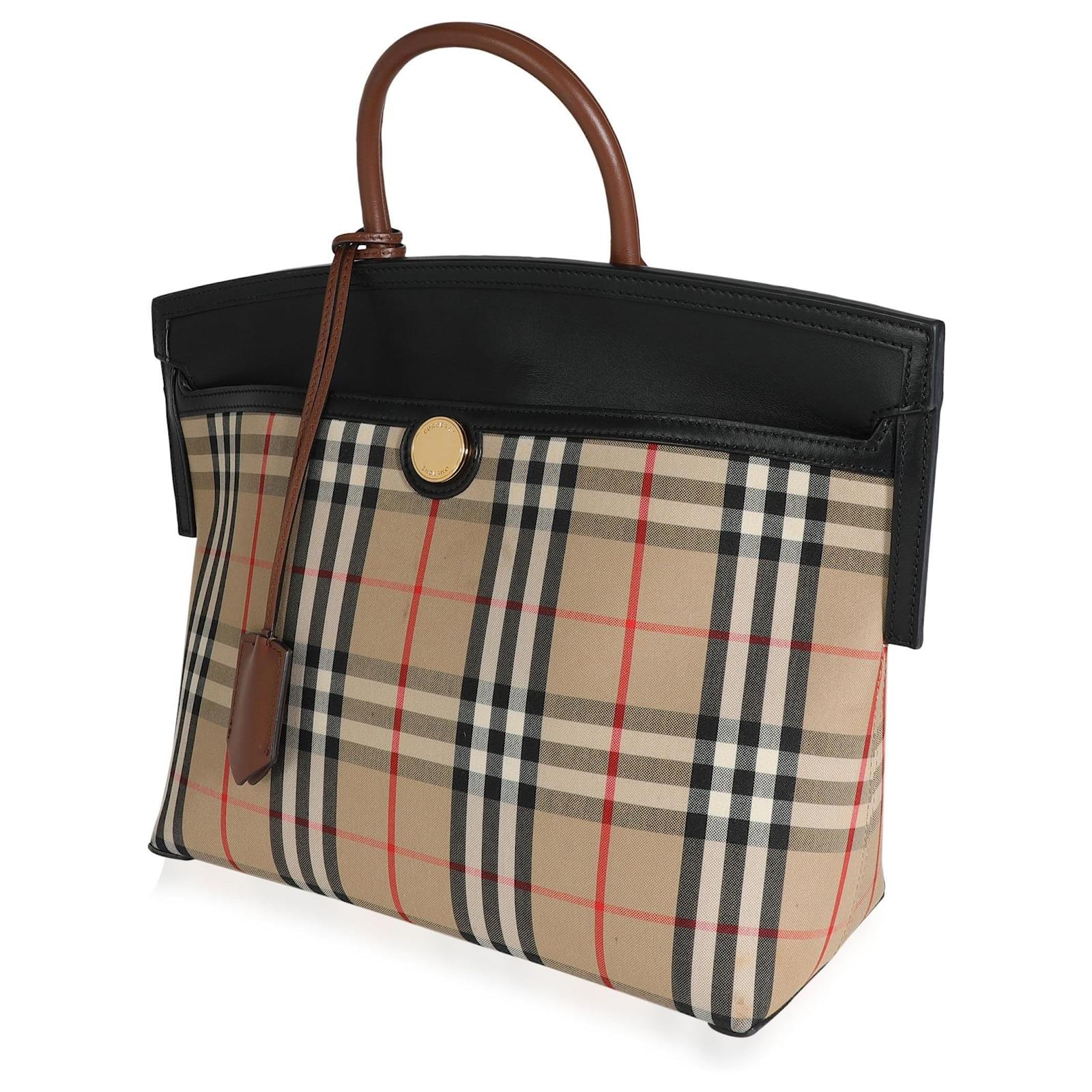 Burberry Brown Vintage Check Canvas and Leather Society Top Handle Bag  Burberry