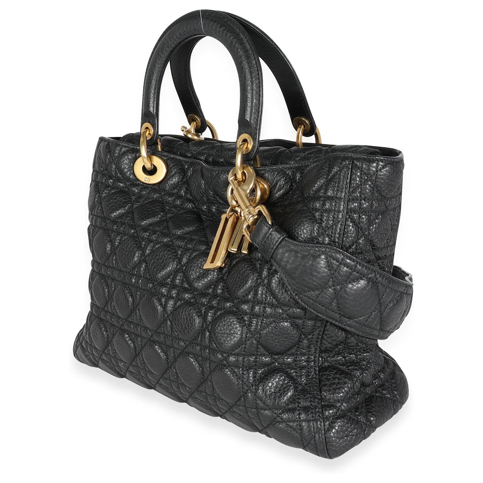 Dior Black Cannage Quilted Grained Calfskin Large Lady Bag ref.632574 ...
