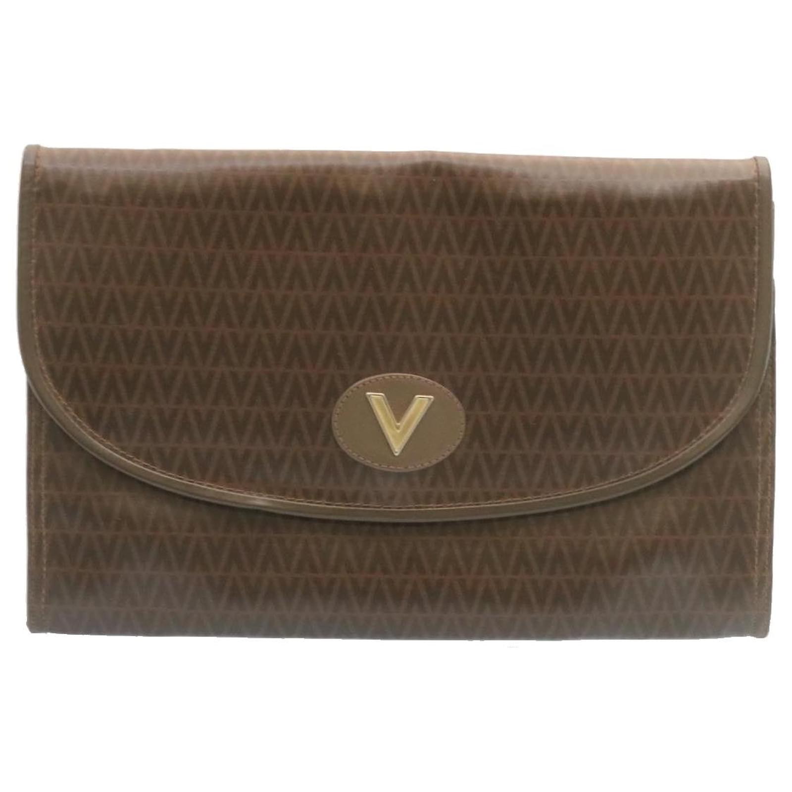 VALENTINO Clutch Shoulder Bag Leather Coated Canvas 4Set Brown Black  am1935g Cloth ref.633774 - Joli Closet