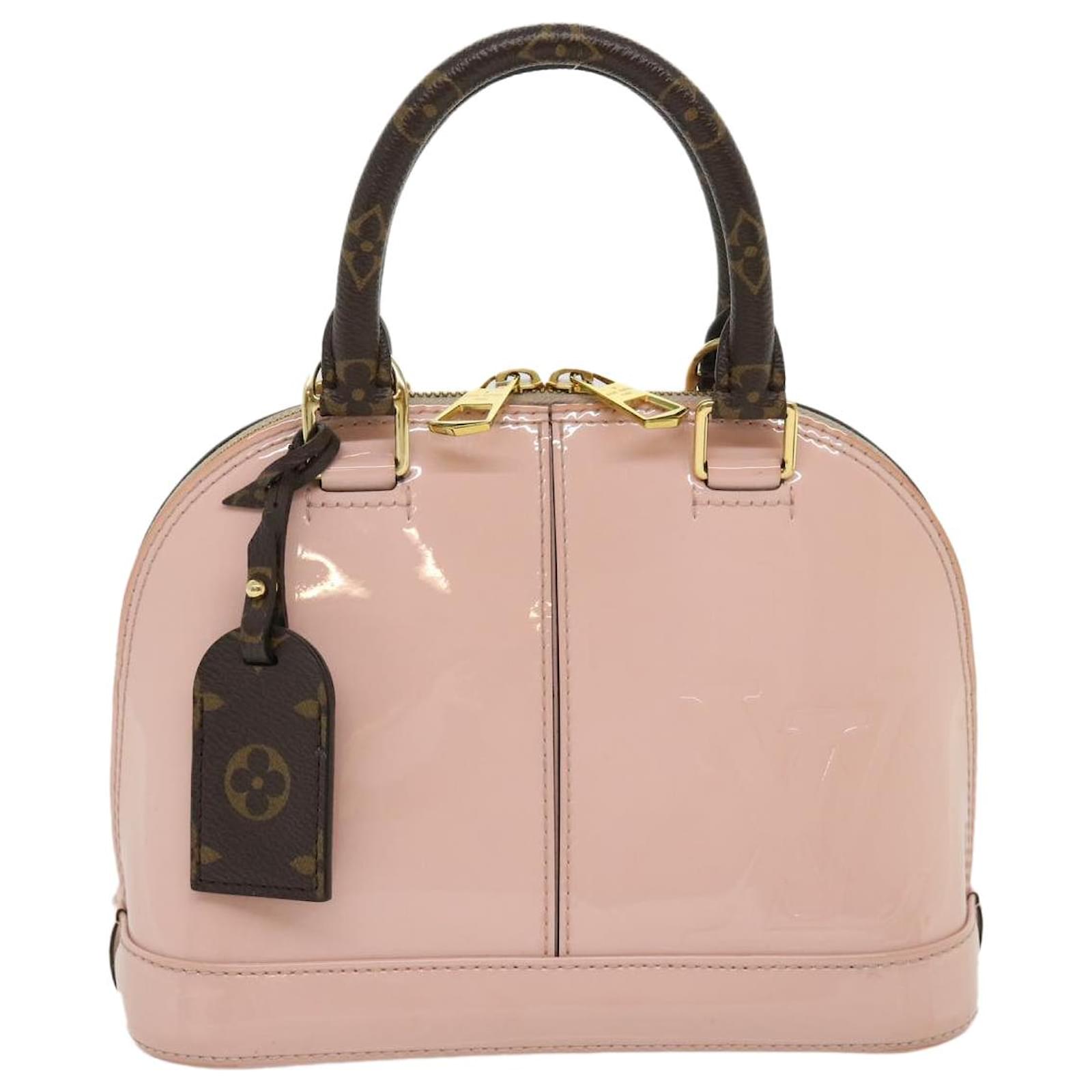LOUIS VUITTON Vernis Rayures Alma BB Hand Bag 2way Beige Pink M90970 Auth  tp210A