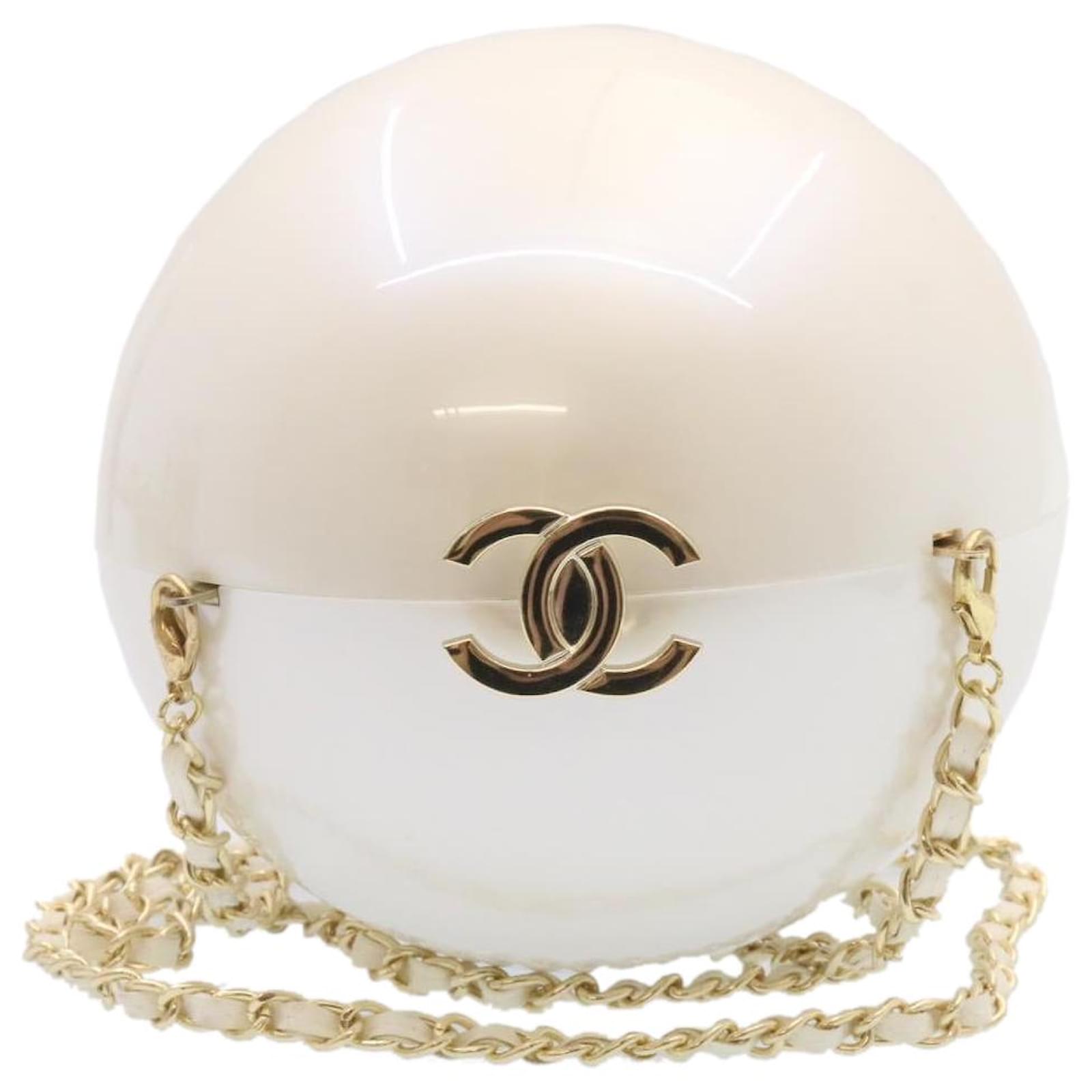 Handbags Chanel Chanel Sphere Ball Chain Shoulder Bag White Gold CC Auth 26777A