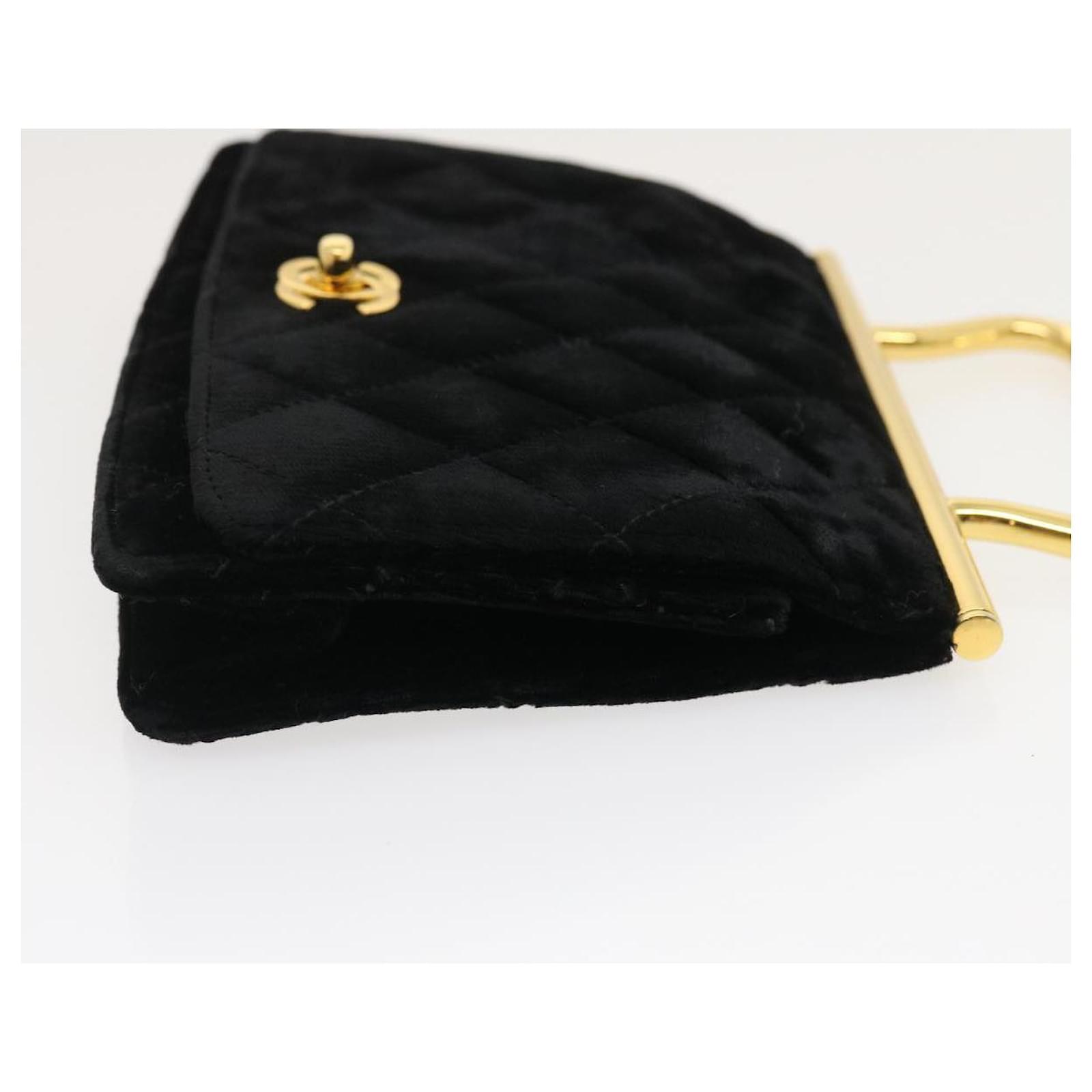 Handbags Chanel Chanel Turn Lock Flap Matelasse Hand Bag Velvet Black Gold CC Auth 29565a
