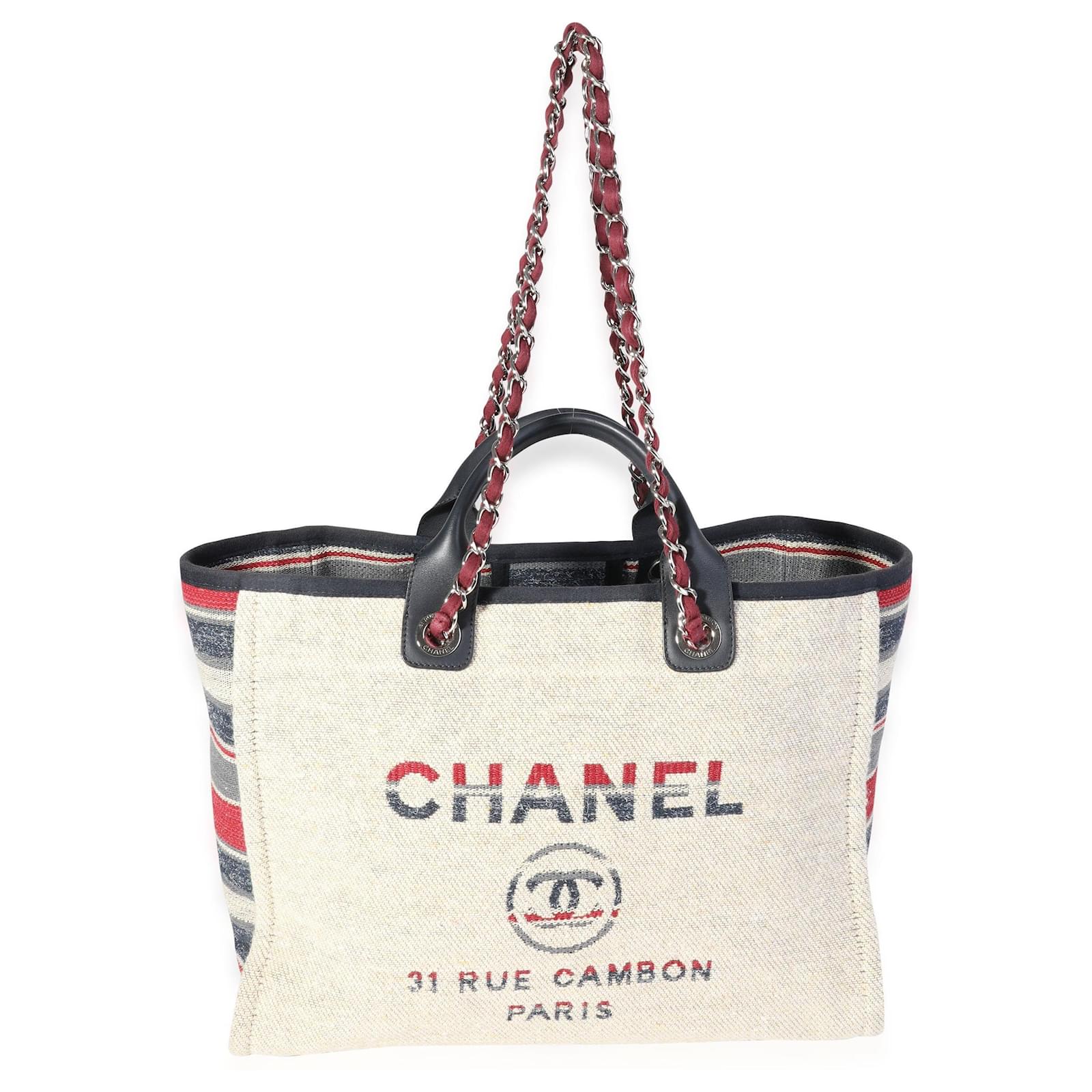 Chanel Paris-hamburg Multicolor Striped Wool Large Deauville Tote Leather  ref.636977 - Joli Closet