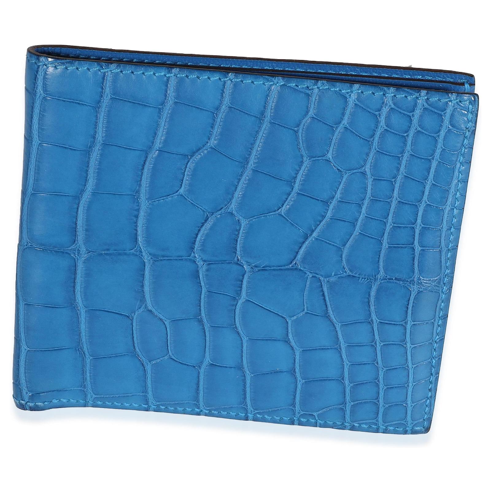 Hermes MC 2 Copernic Bifold Wallet Blue Indigo Alligator New w/Box