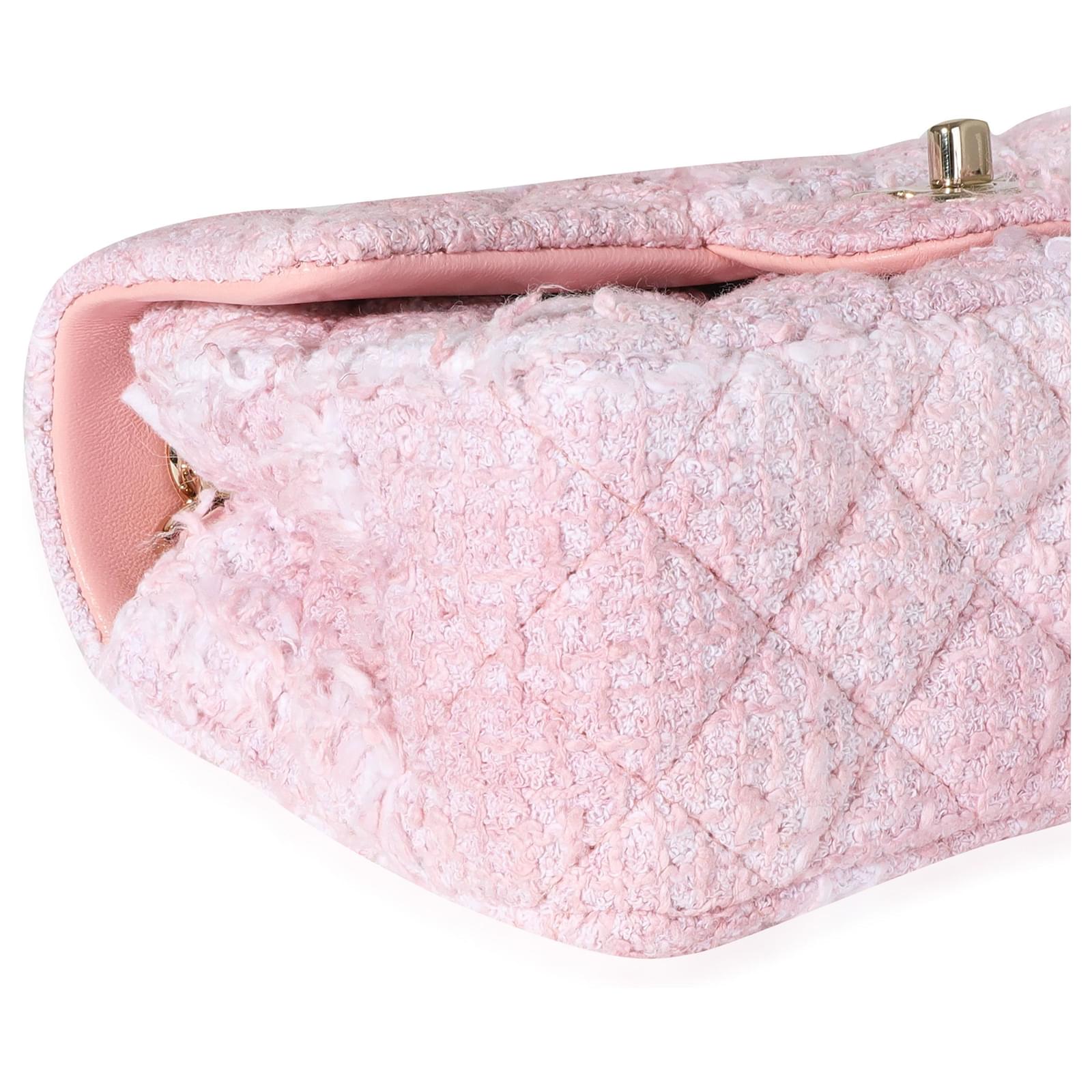 Chanel Pink & White Tweed Mini Rectangle Classic Flap