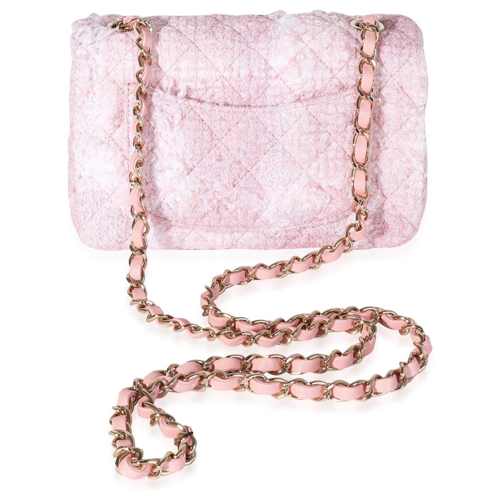 CHANEL Tweed Quilted Mini Rectangular Flap Light Pink White 941065