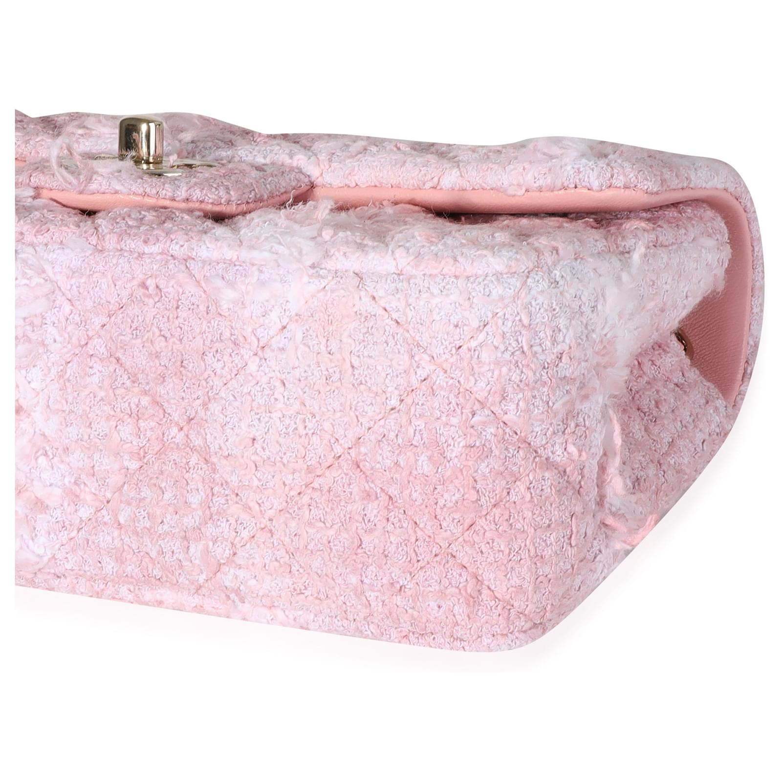 Chanel Pink Classic Mini Rectangular Tweed Flap Bag Cloth ref