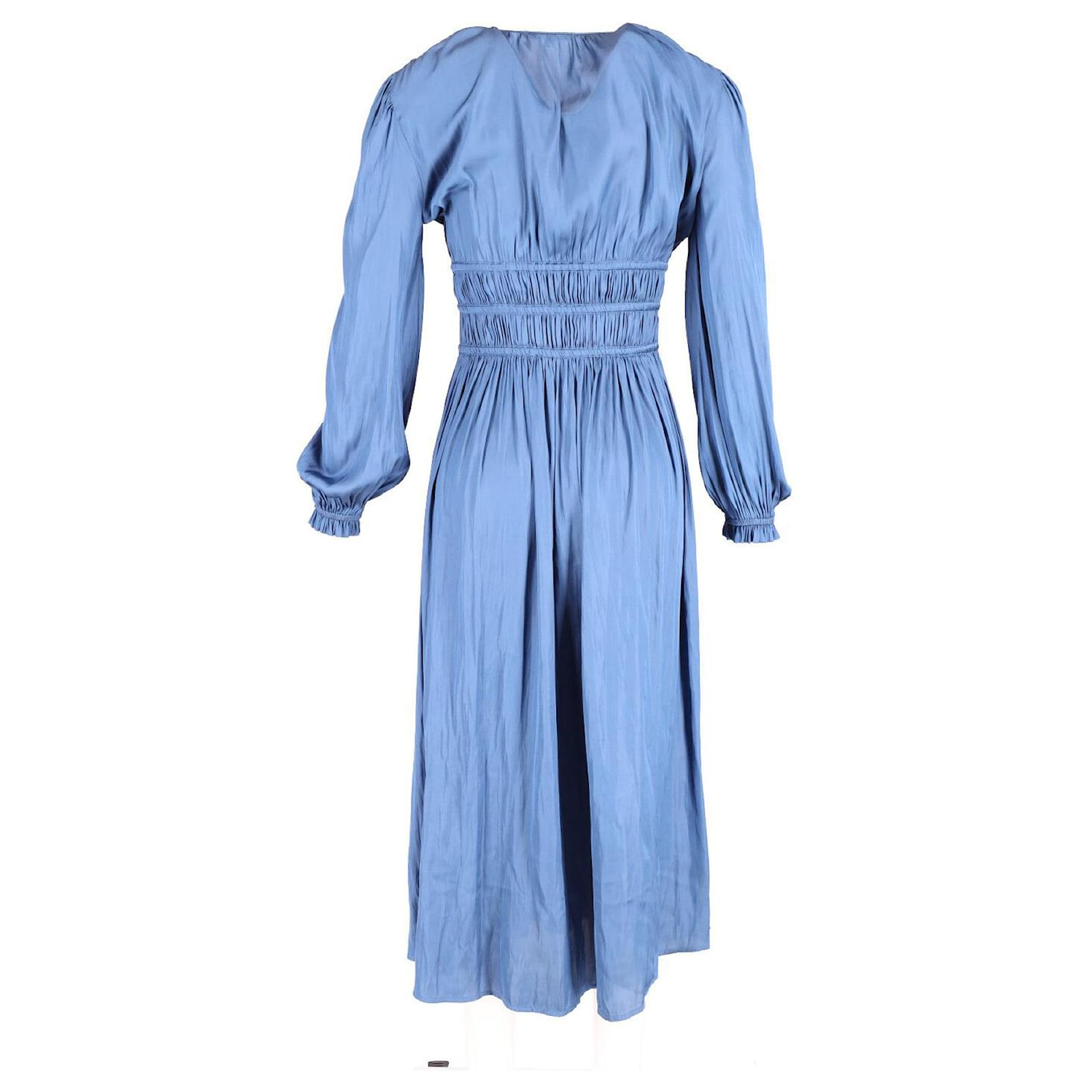 Maje Riannette Flared Midi Dress in Blue Polyester ref.637557 - Joli Closet