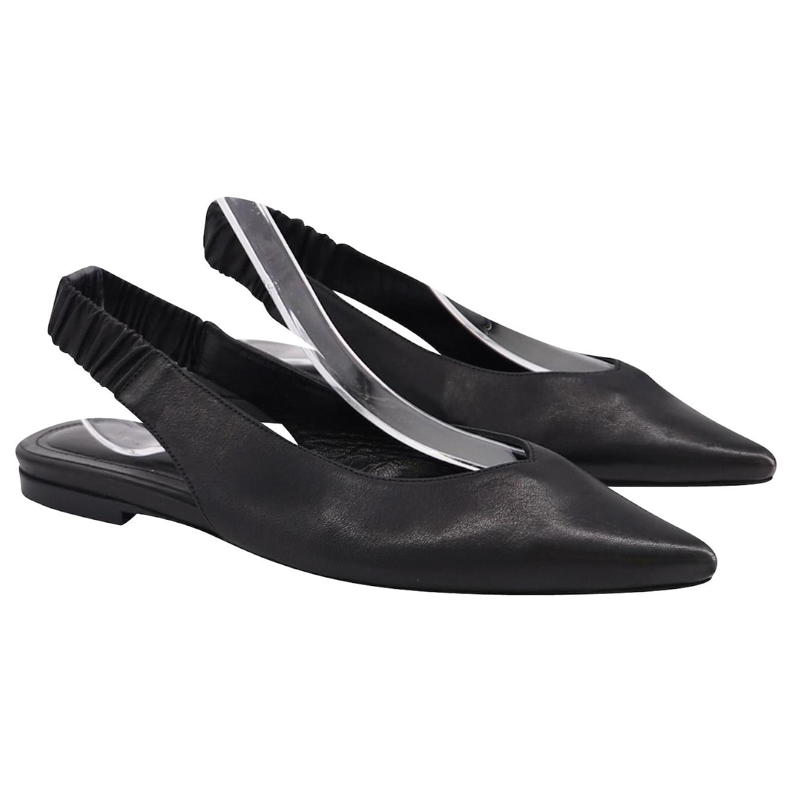 Anine Bing Tara Slingback Pointed Toe Flats in Black Leather ref