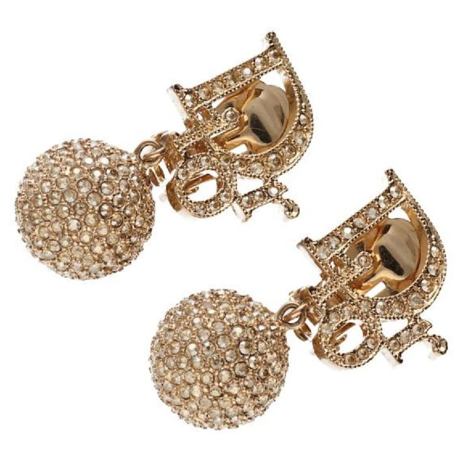 Boucles D'oreilles Clip On Doré - Raisin Mini Fausse Perle Et Strass - Neuves