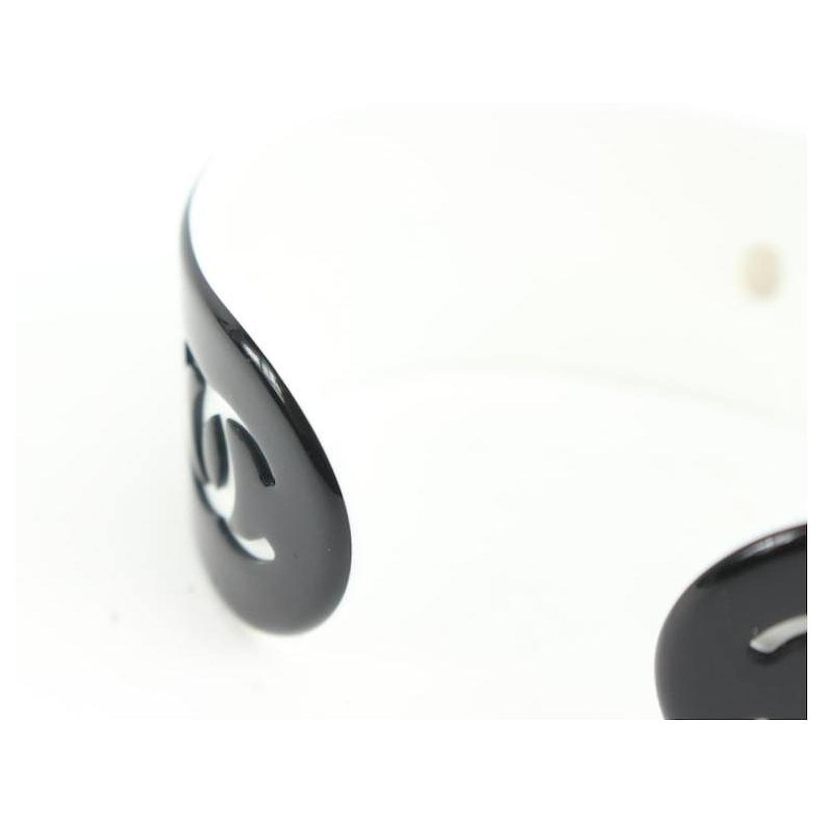 Chanel 02P Black x White CC Logo Acrylic Cuff Bracelet