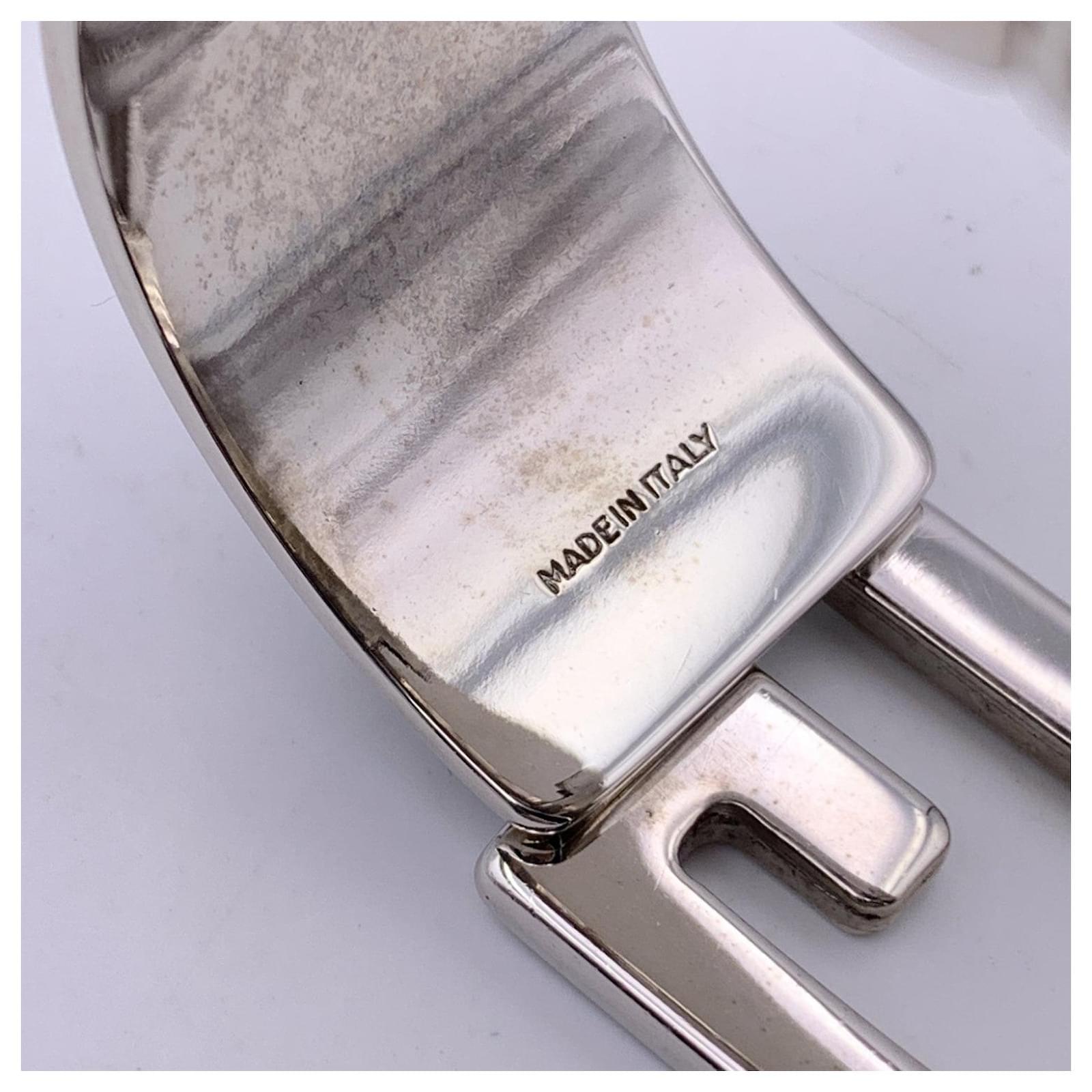 Gucci Stainless Steel Black Patent Leather G Logo Bracelet