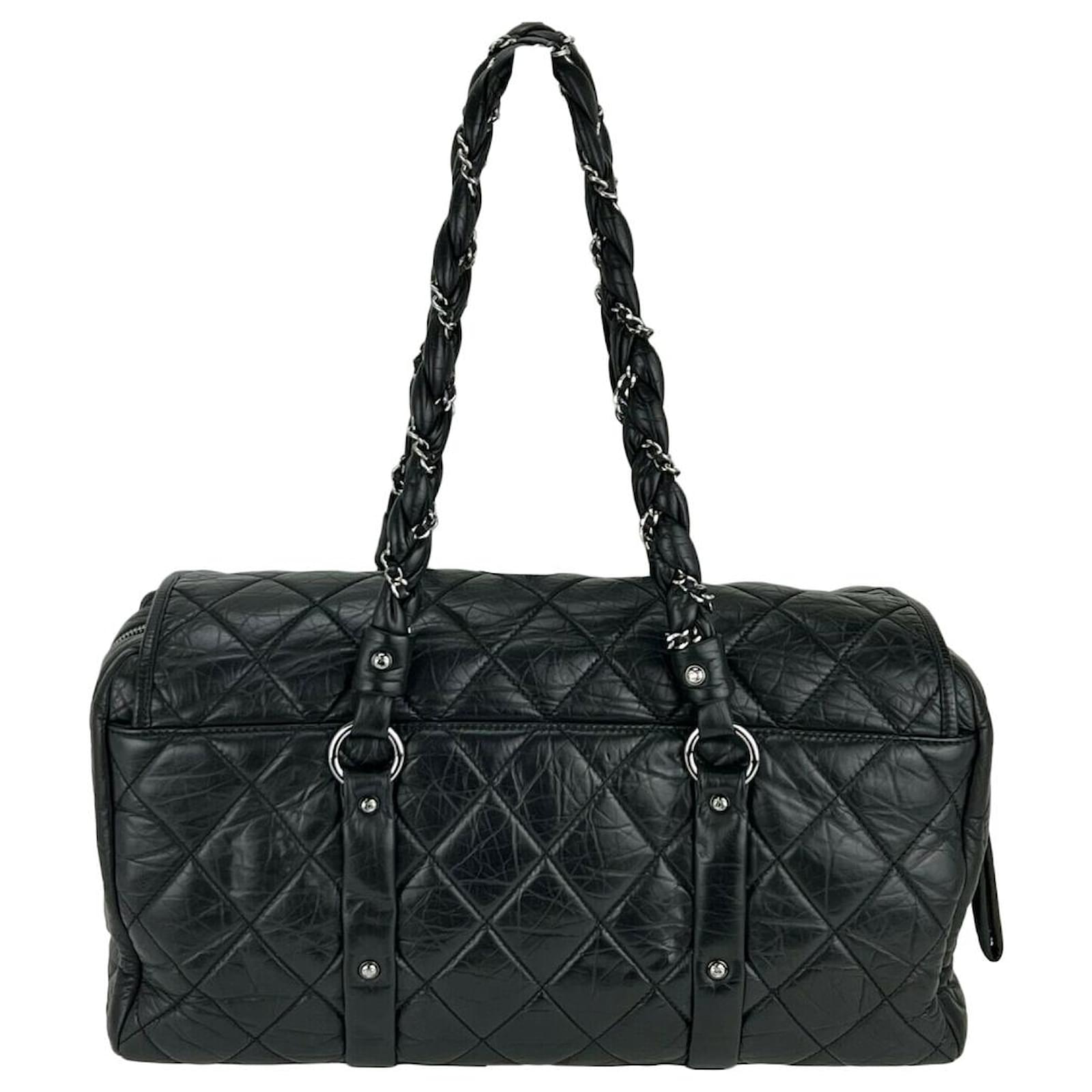 CHANEL Distressed Lambskin Quilted Lady Braid Flap Tote Black