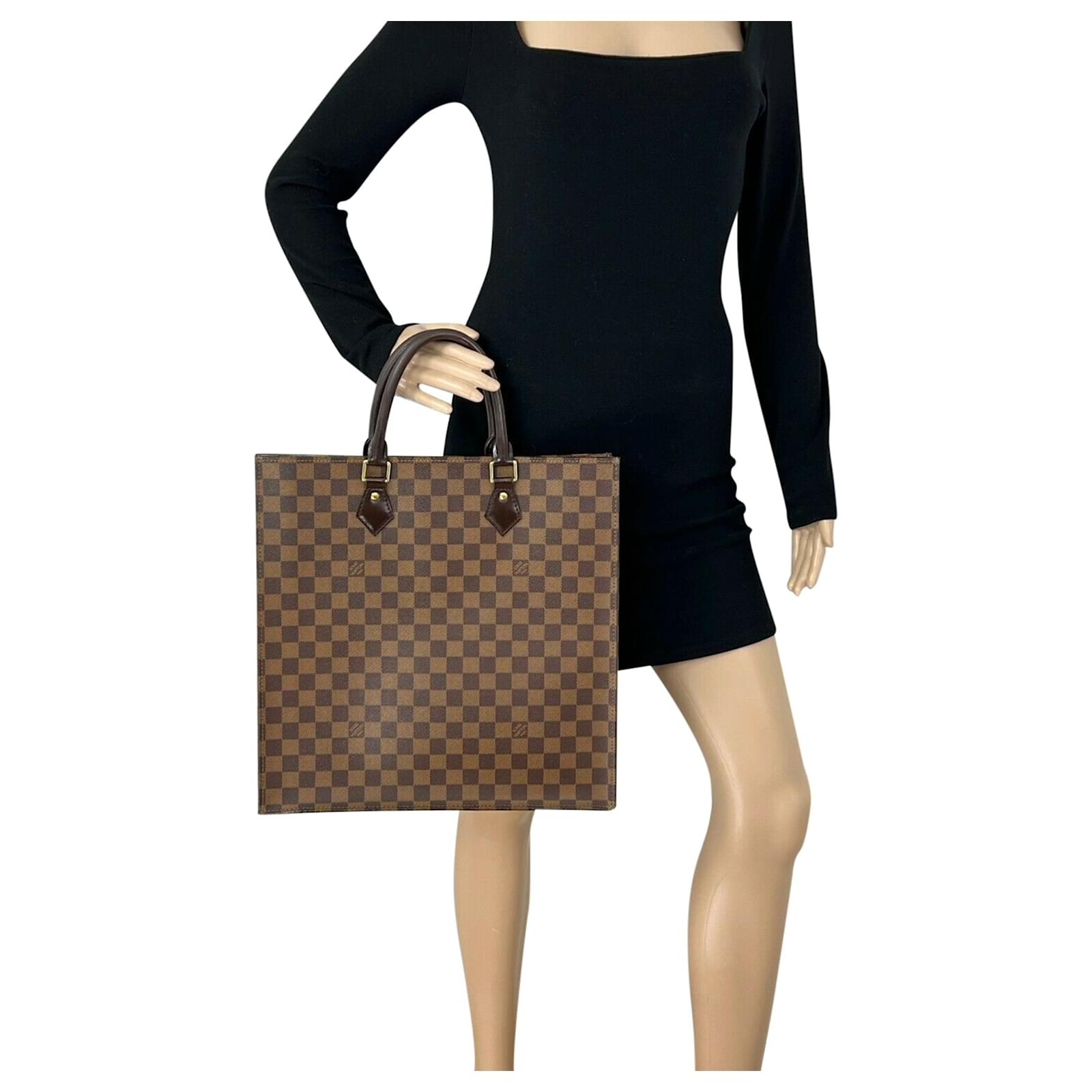 Louis Vuitton Bag Sac Plat Damier Ebene Canvas Tote Shopping Bag Authentic  C37