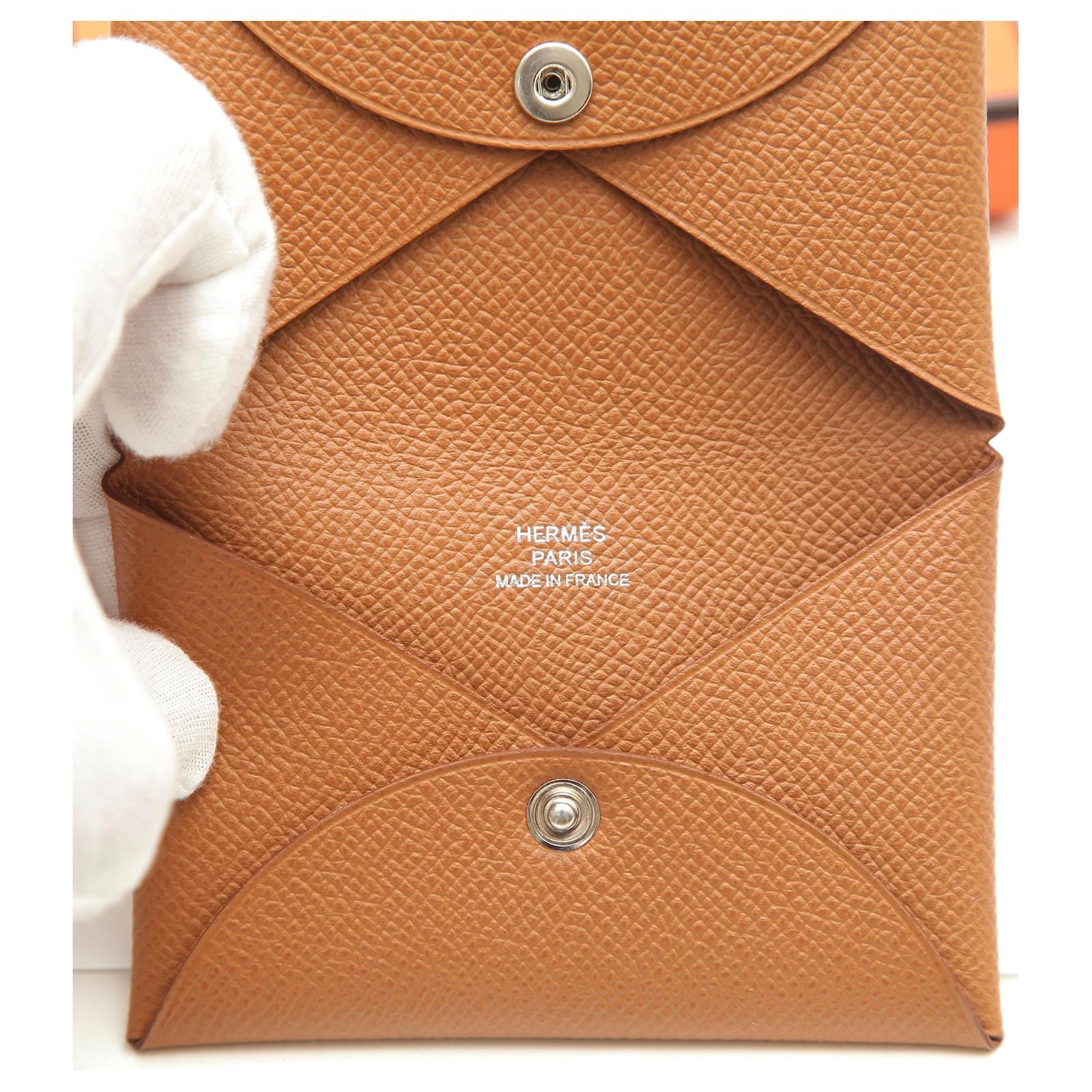 Hermès Hermes Hermes Epsom Leather Calvi Card Holder Case Wallet Gold  Caramel Brown Nib ref.639391 - Joli Closet