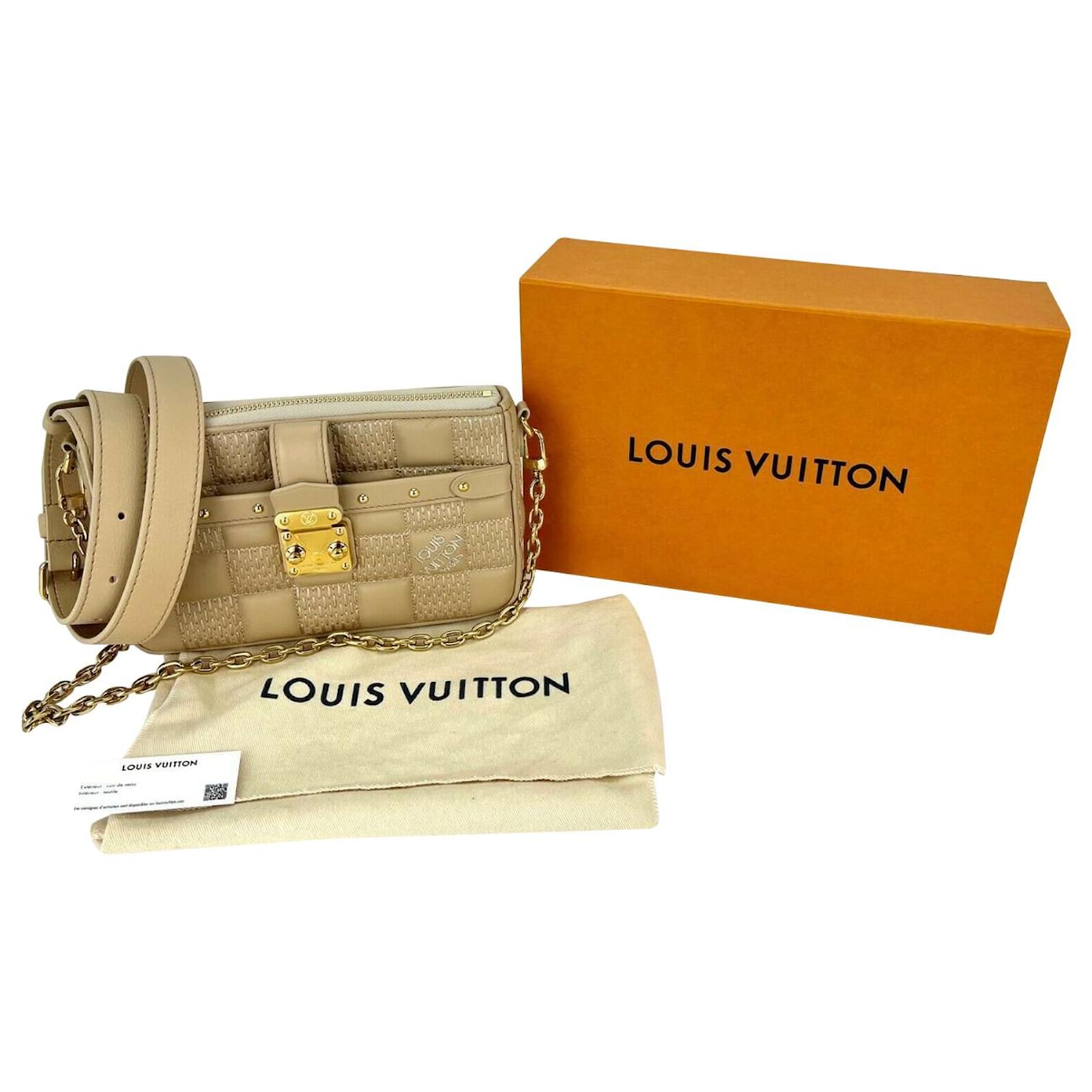 LOUIS VUITTON Bag Pochette Troca Beige Damier Quilt Lamb Leather Cross –  Bluefly