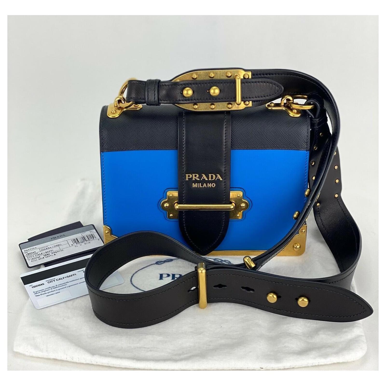 Prada Prada Woman's Bag Cahier City 1BD045 Blue/black Leather Saffiano  Shoulder B340  - Joli Closet