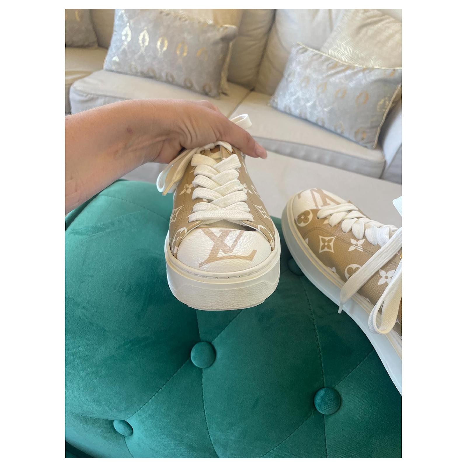 LV Louis Vuitton Time Out Monogram Beige Green White Sneakers