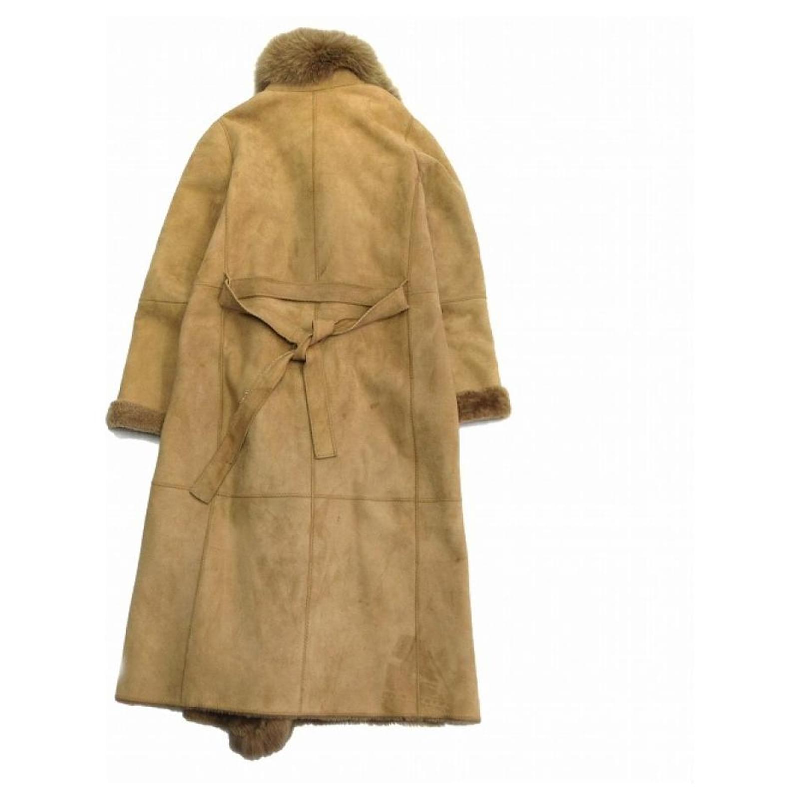 Loewe vintage LOEWE fox fur mouton coat lamb leather sheep leather fur long  jacket blouson old vintage archive 38 brown brown ladies Lambskin  ref.639940 - Joli Closet