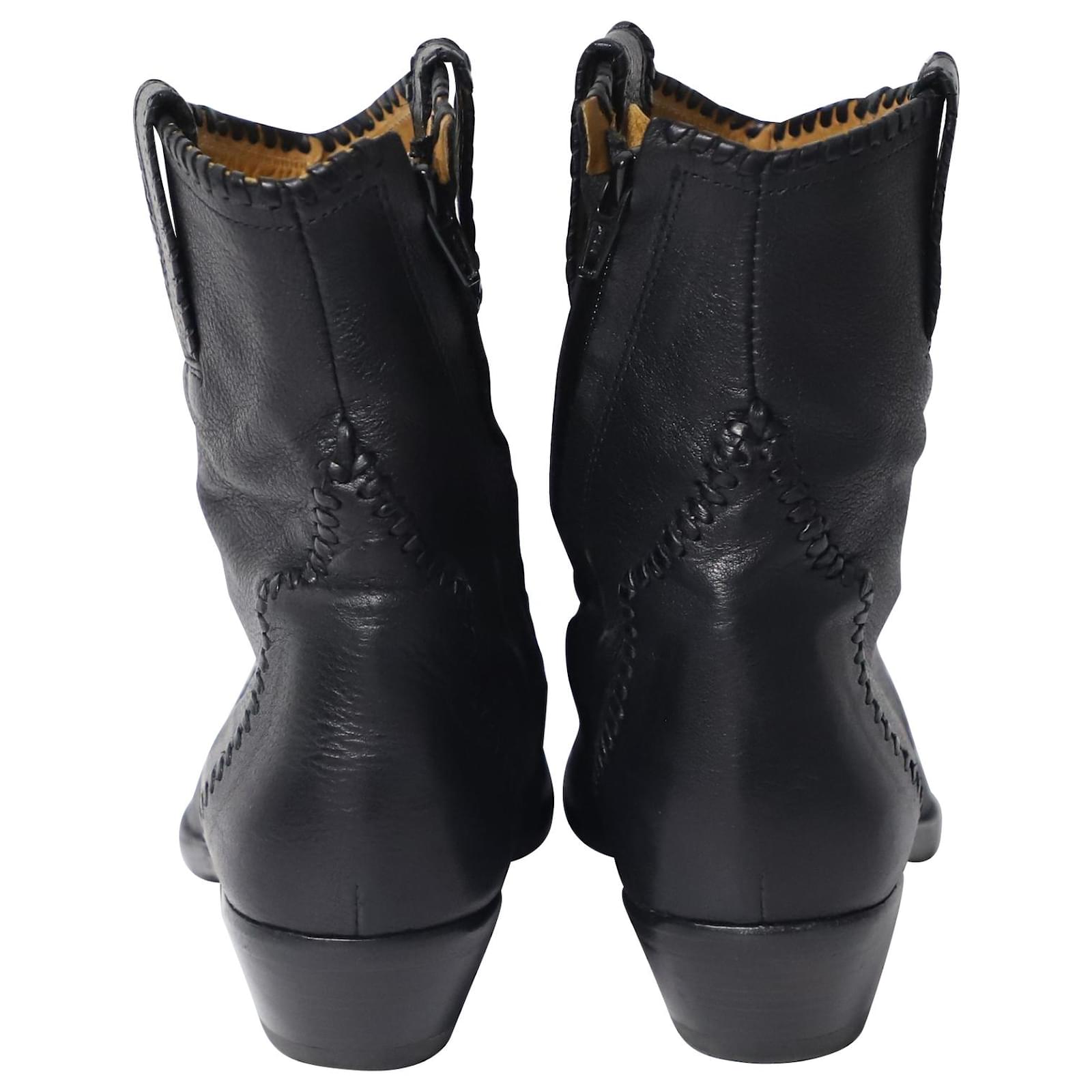 Isabel Marant Silver-Tip Cowboy Ankle Boots in Black Leather ref.641250 ...