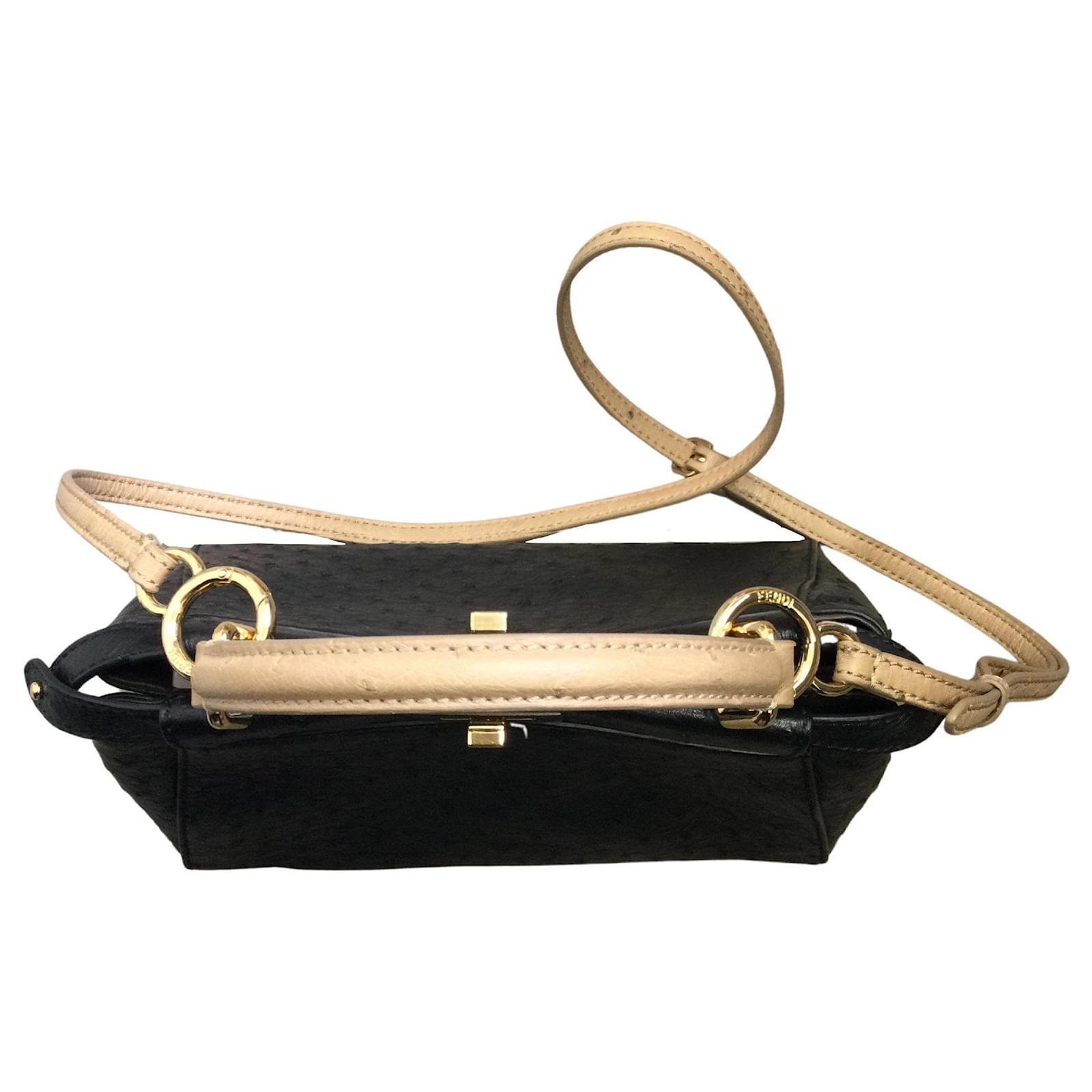 Fendi 2018 Mini Peekaboo Black / Tan Ostrich Leather Shoulder Bag Exotic  leather ref.939266 - Joli Closet