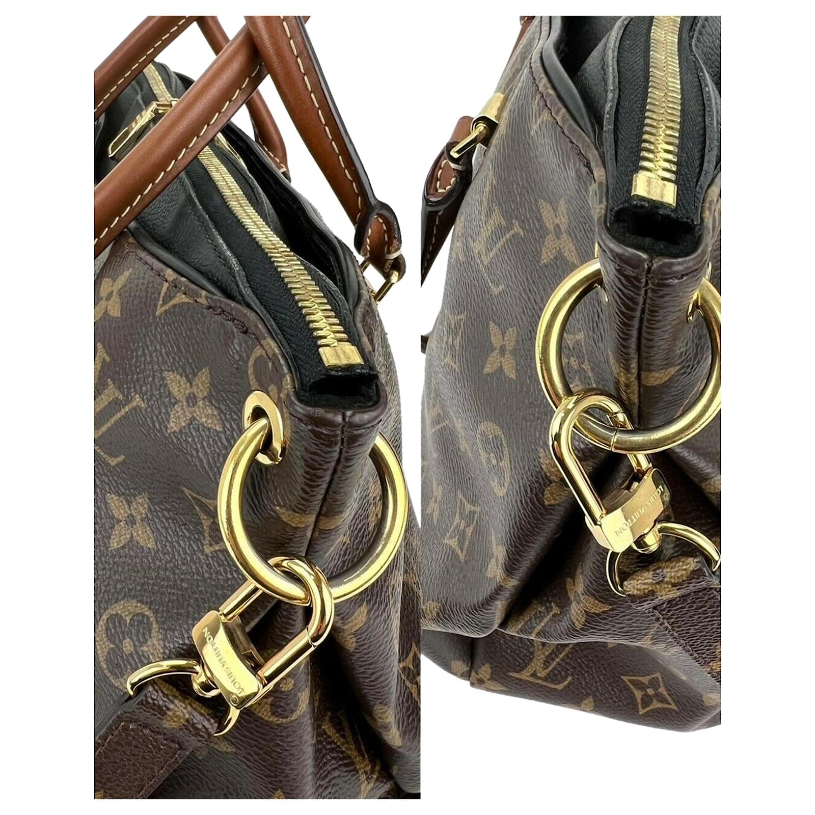 Louis Vuitton Bag PALLAS MM Monogram calf leather Black Handbag Added  InsertA962