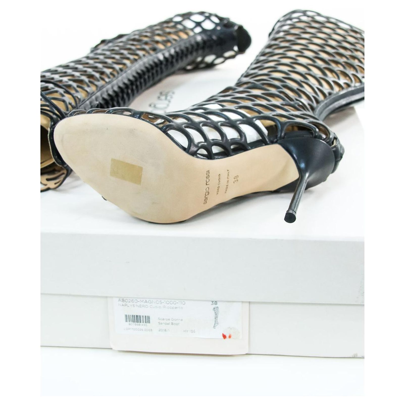 Bottines à Talons Hauts Sergio Rossi En Cuir Noir Clouté - Taille 38, Fermeture Zip, Fabriqué En Italie, Occasion En Excellent état