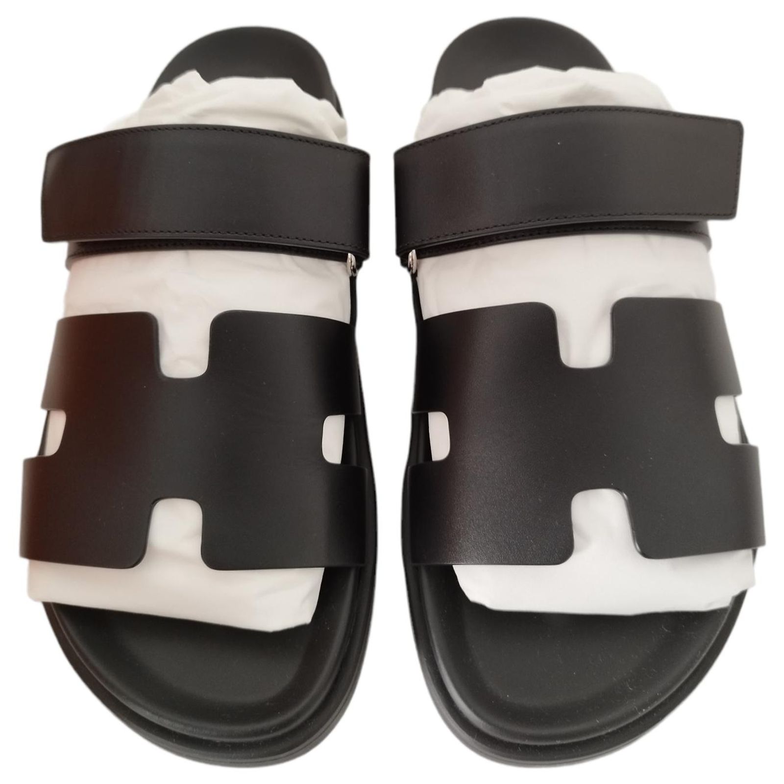 Sandales Hermès Femme En Cuir Noir - Taille 38 - Occasion En Très Bon état Avec Boîte