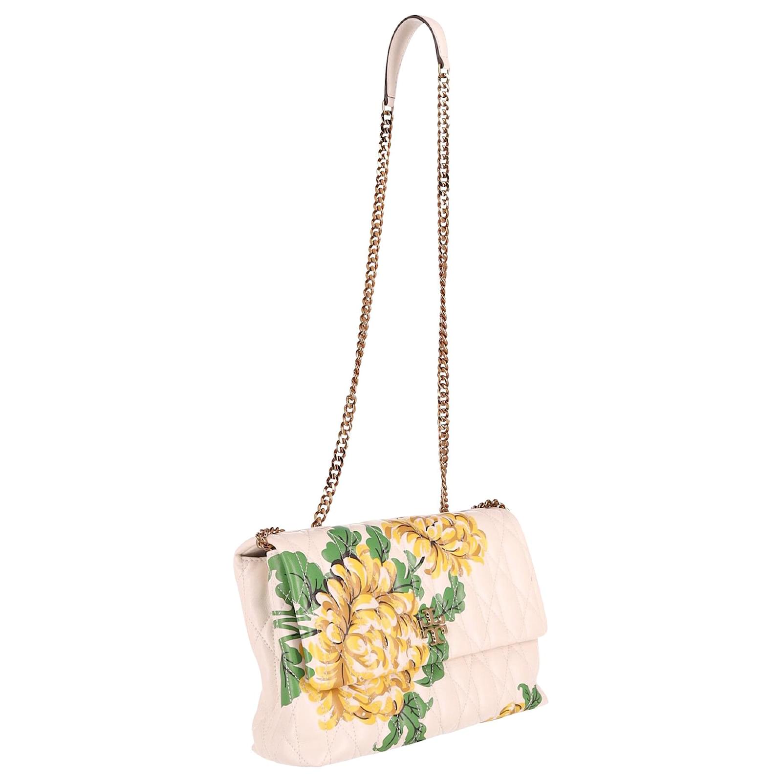 Tory Burch Floral-Print Kira Chevron Shoulder Bag in Cream Leather White  ref.649054 - Joli Closet