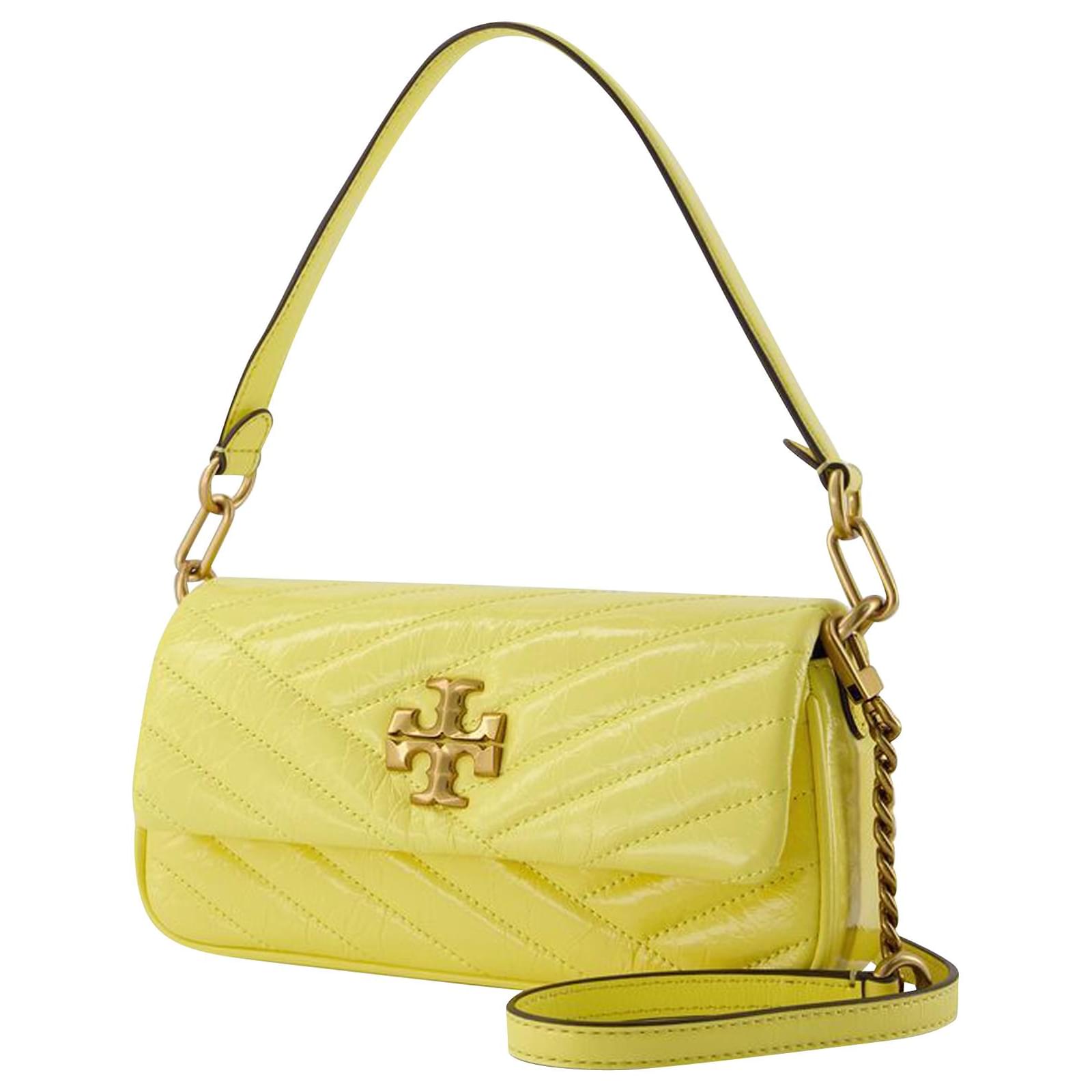 Tory Burch Kira Chevron Patent Small Flap Shoulder Bag Yellow Leather  ref.651132 - Joli Closet