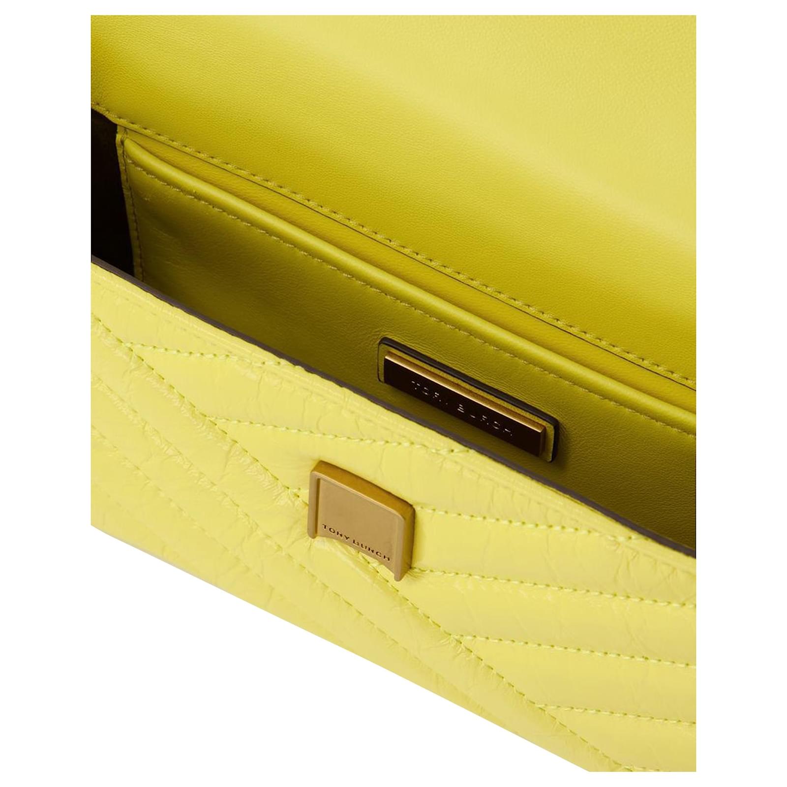 Tory Burch Kira Chevron Patent Small Flap Shoulder Bag Yellow Leather  ref.651132 - Joli Closet