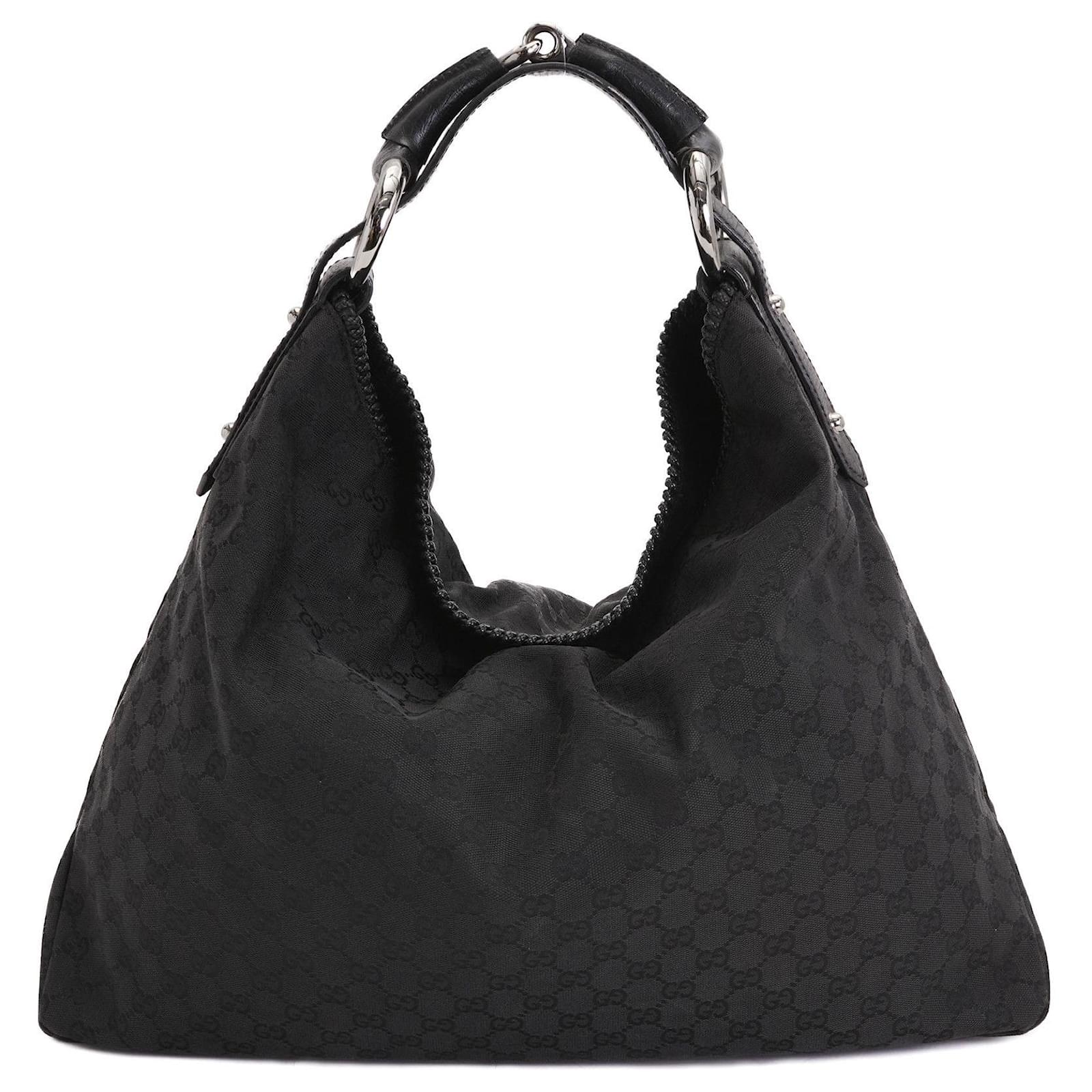 Gucci GG Canvas Horsebit Hobo Bag Black Cloth ref.652020 - Joli Closet