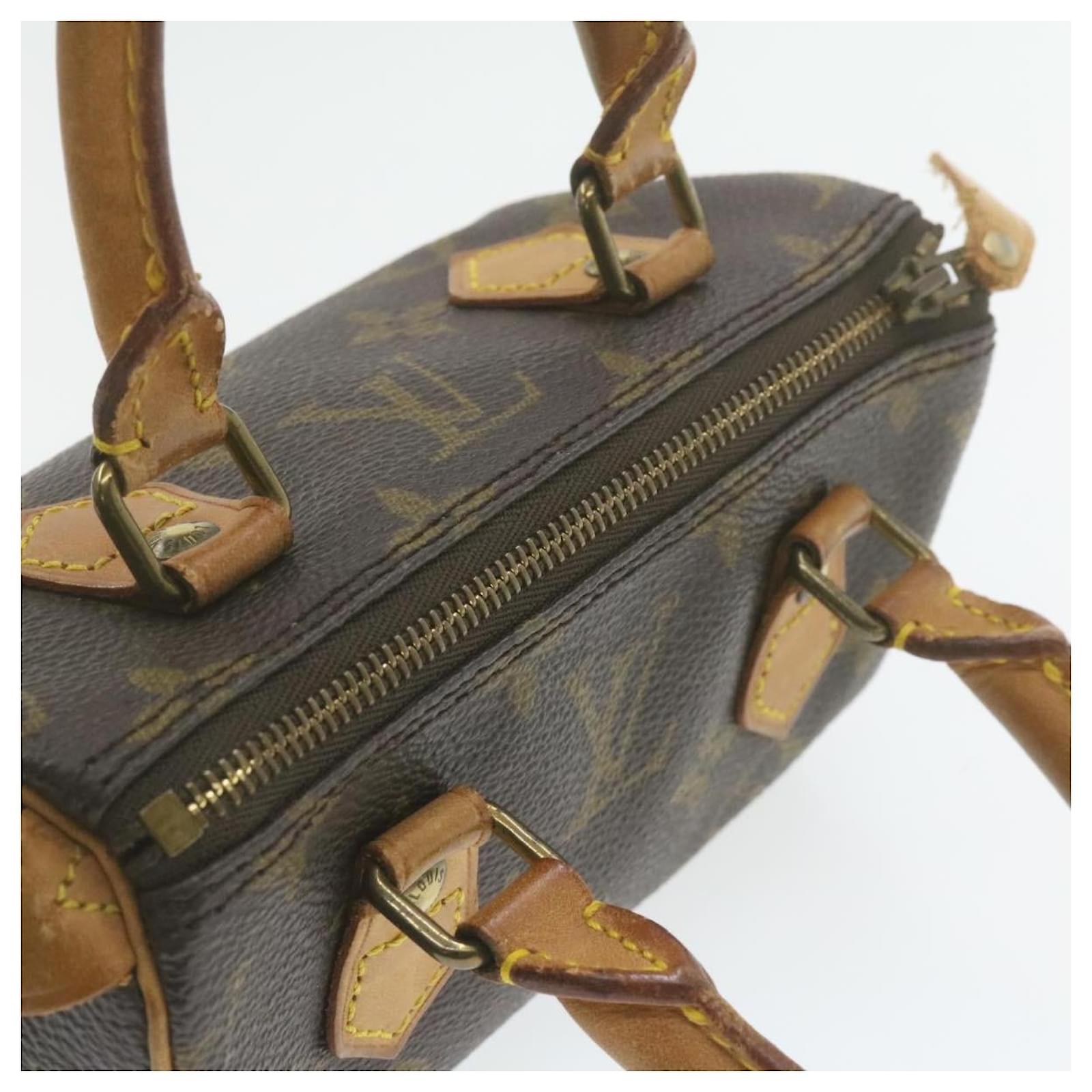 Louis Vuitton Monogram Mini speedy Leather Fabric Brown 2WAY Handbag 560