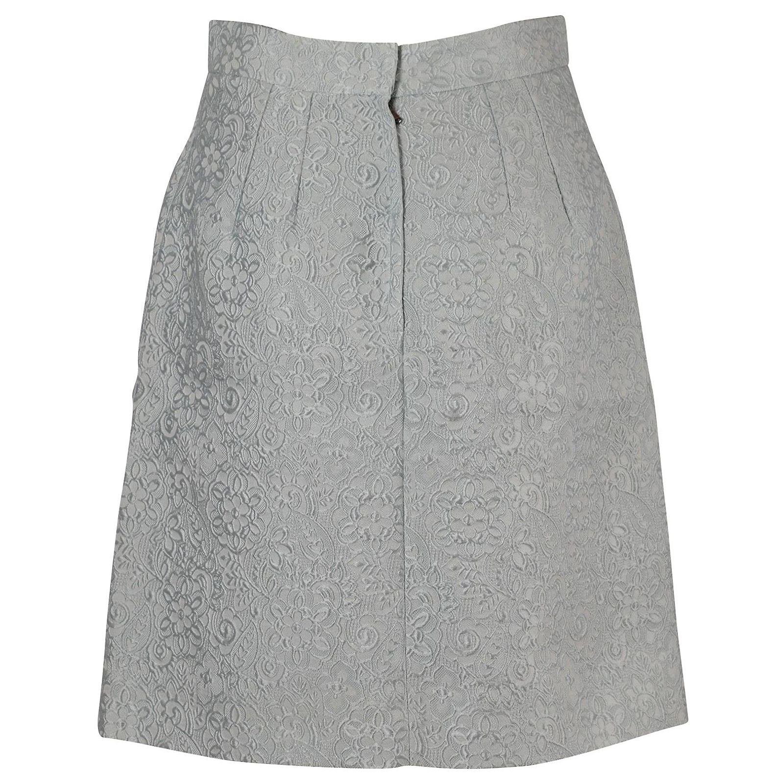 Jupe Dolce & Gabbana En Dentelle De Laine Fleurie - Couleur Grise - Taille Normale - Neuf Avec étiquettes